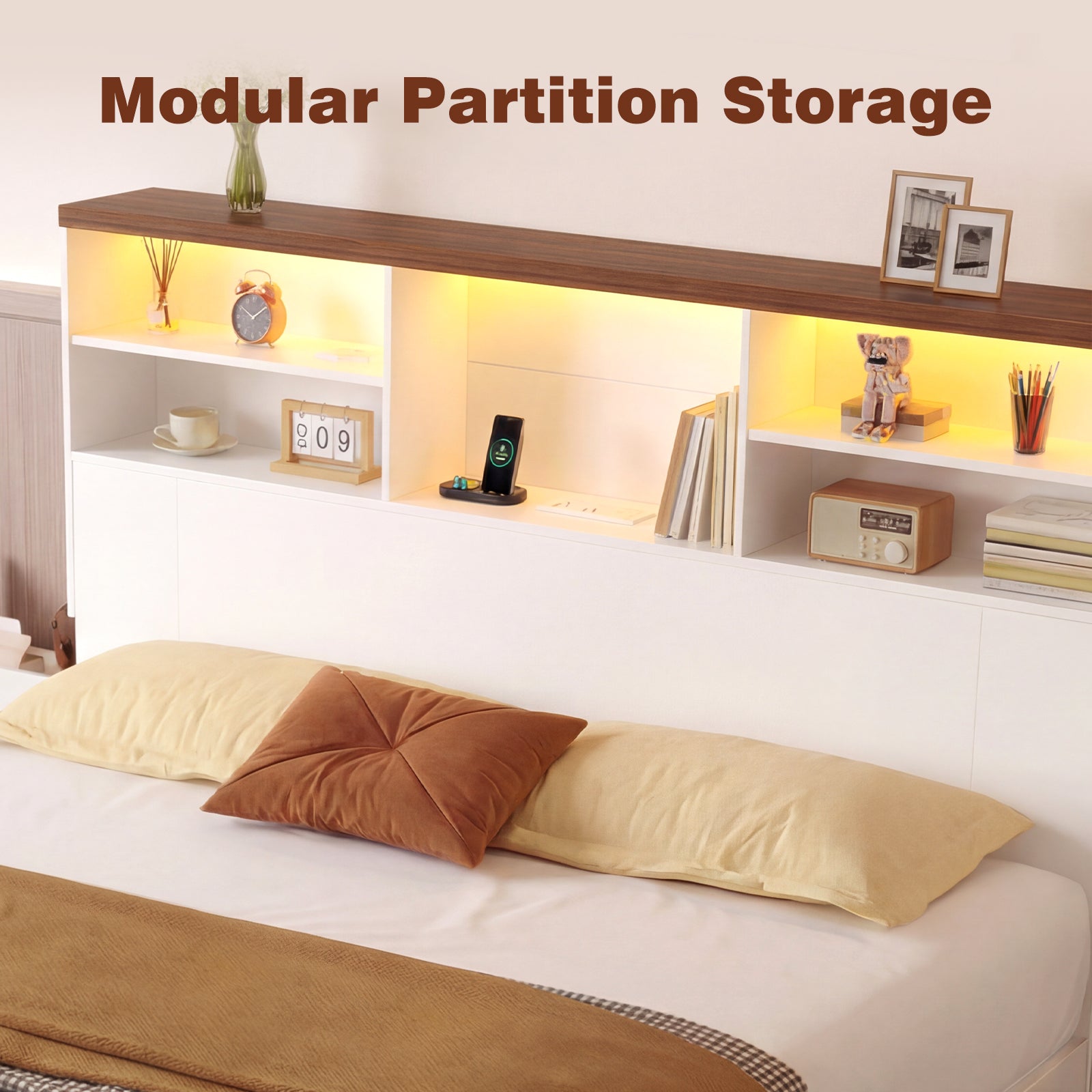 Advwin 63" Headboard w/ Extendable Storage Racks