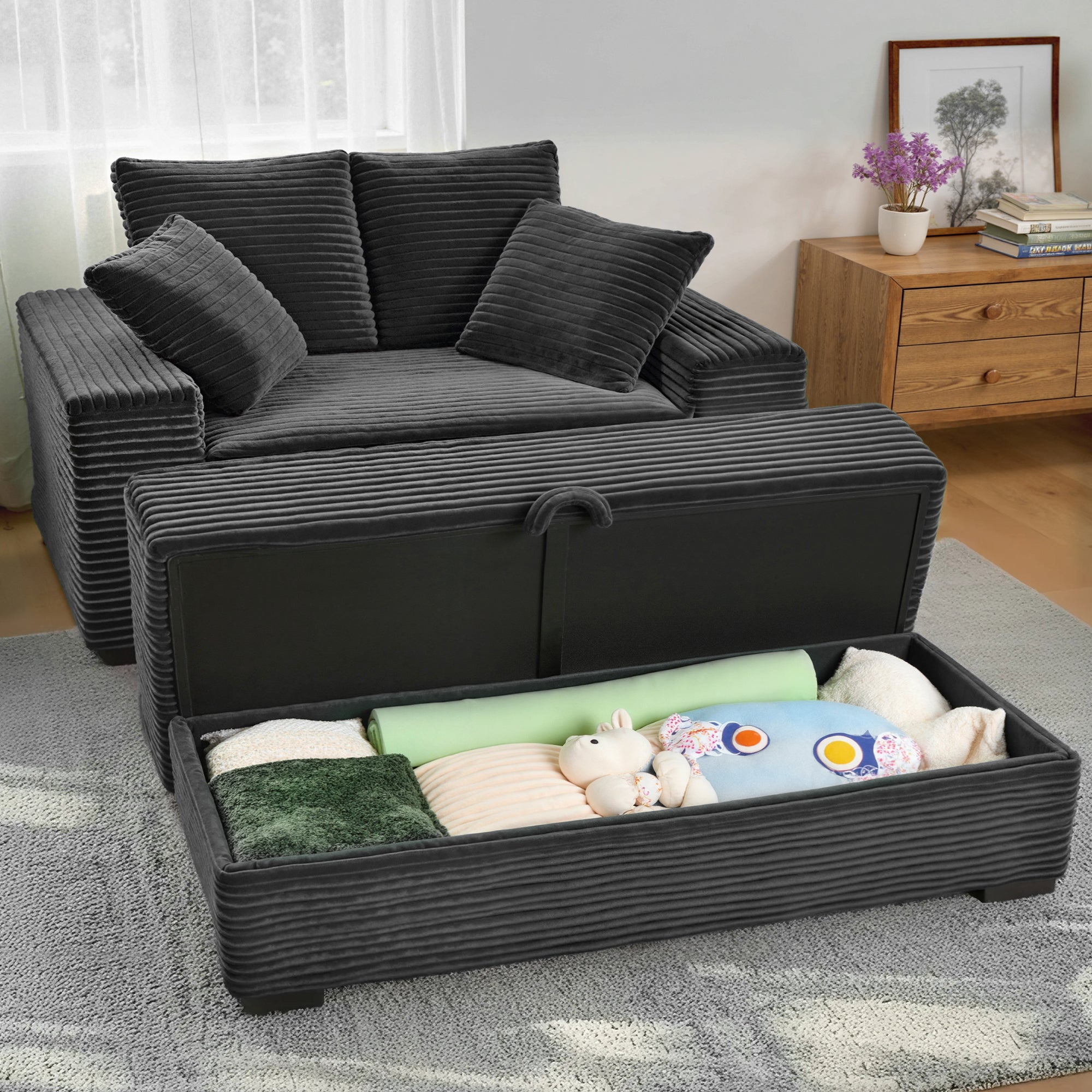 Advwin Chaise Lounge with Storage Ottoman Wide-Rib