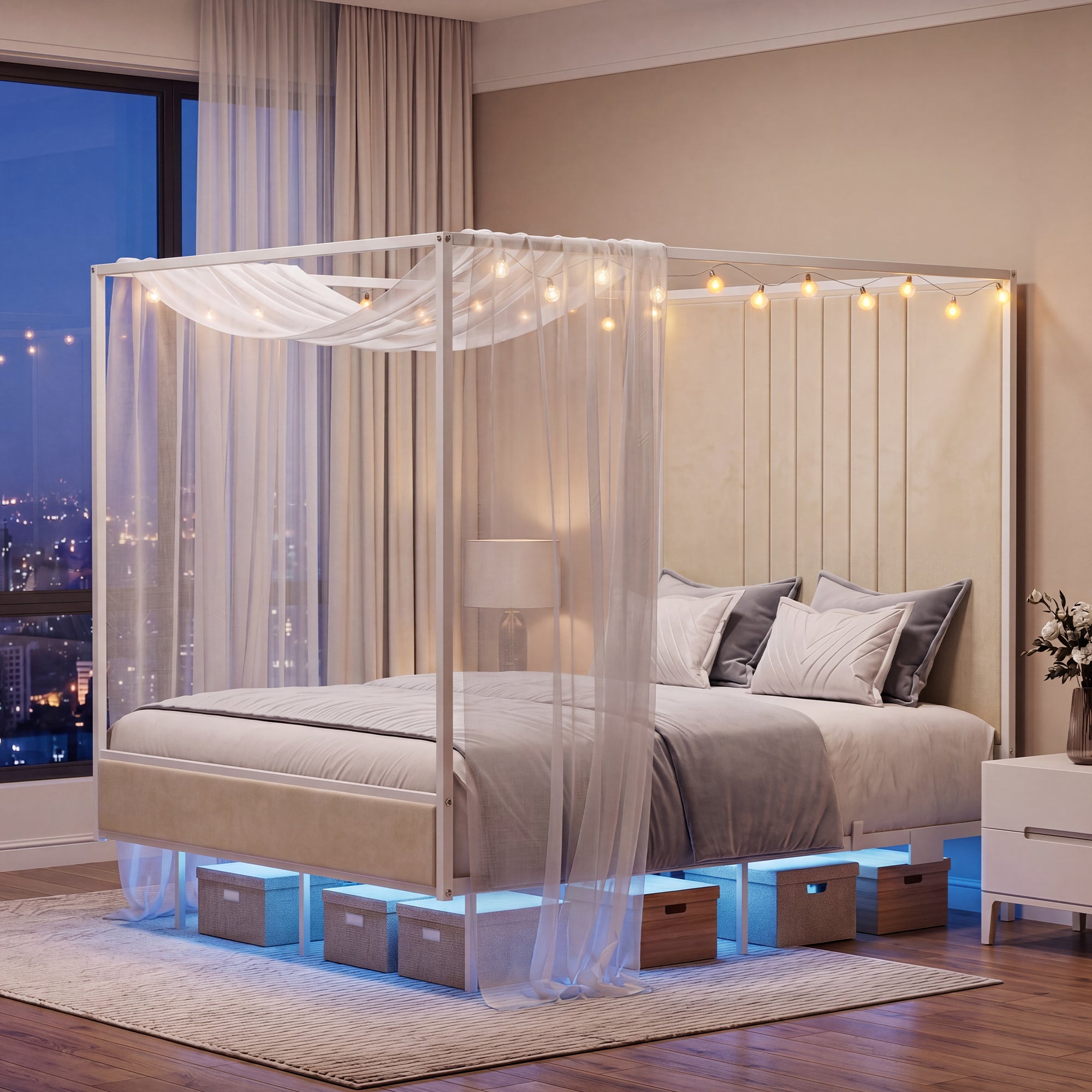 Advwin Canopy Bed Frame with RGB LED Strip Lights