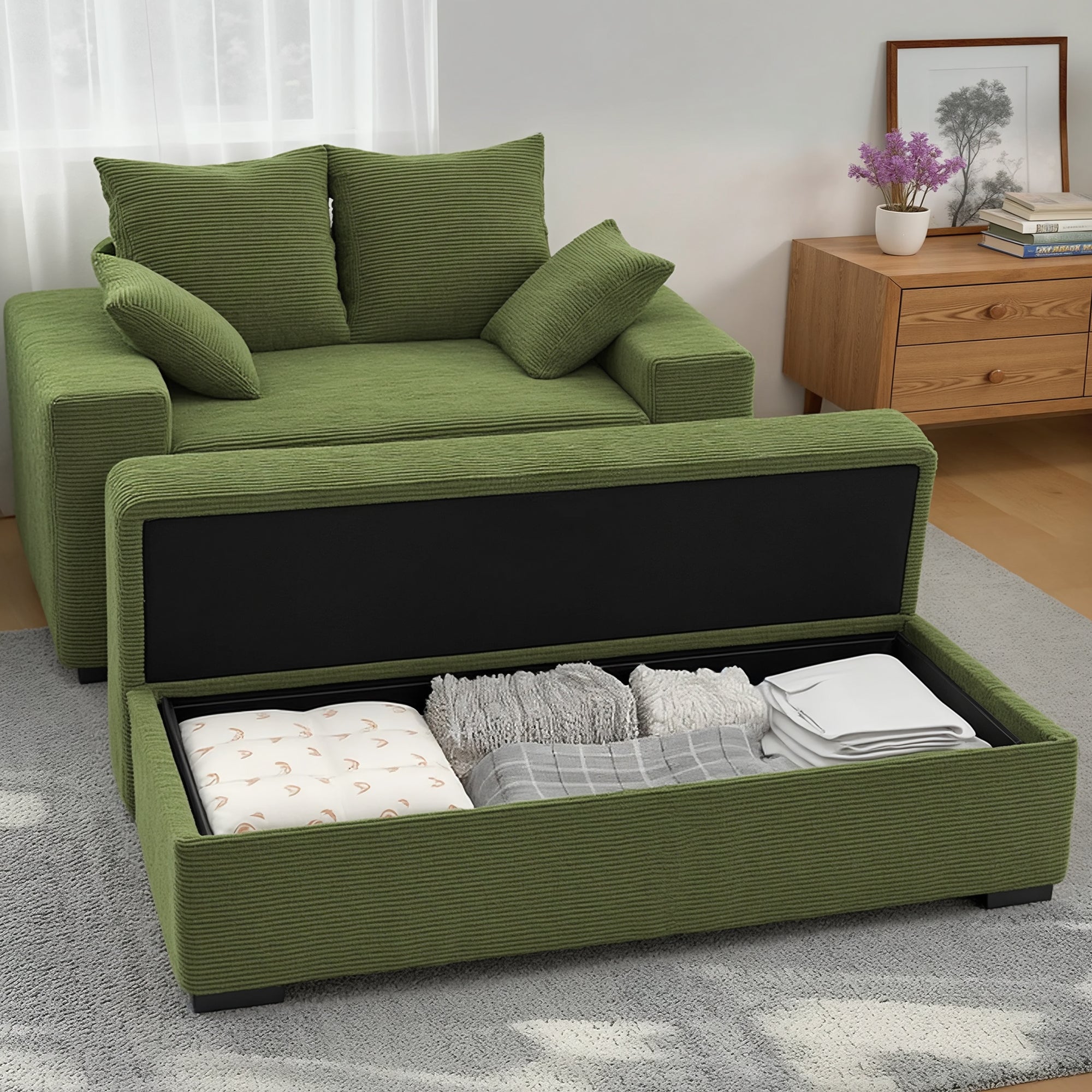 Advwin Chaise Lounge with Storage Ottoman Medium-Rib