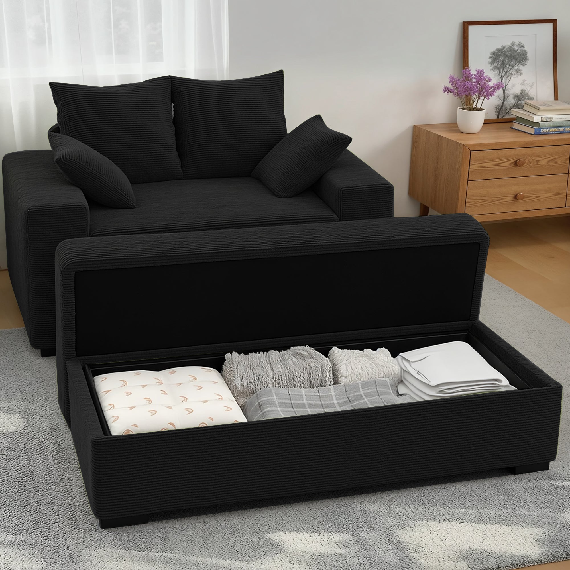 Advwin Chaise Lounge with Storage Ottoman Medium-Rib