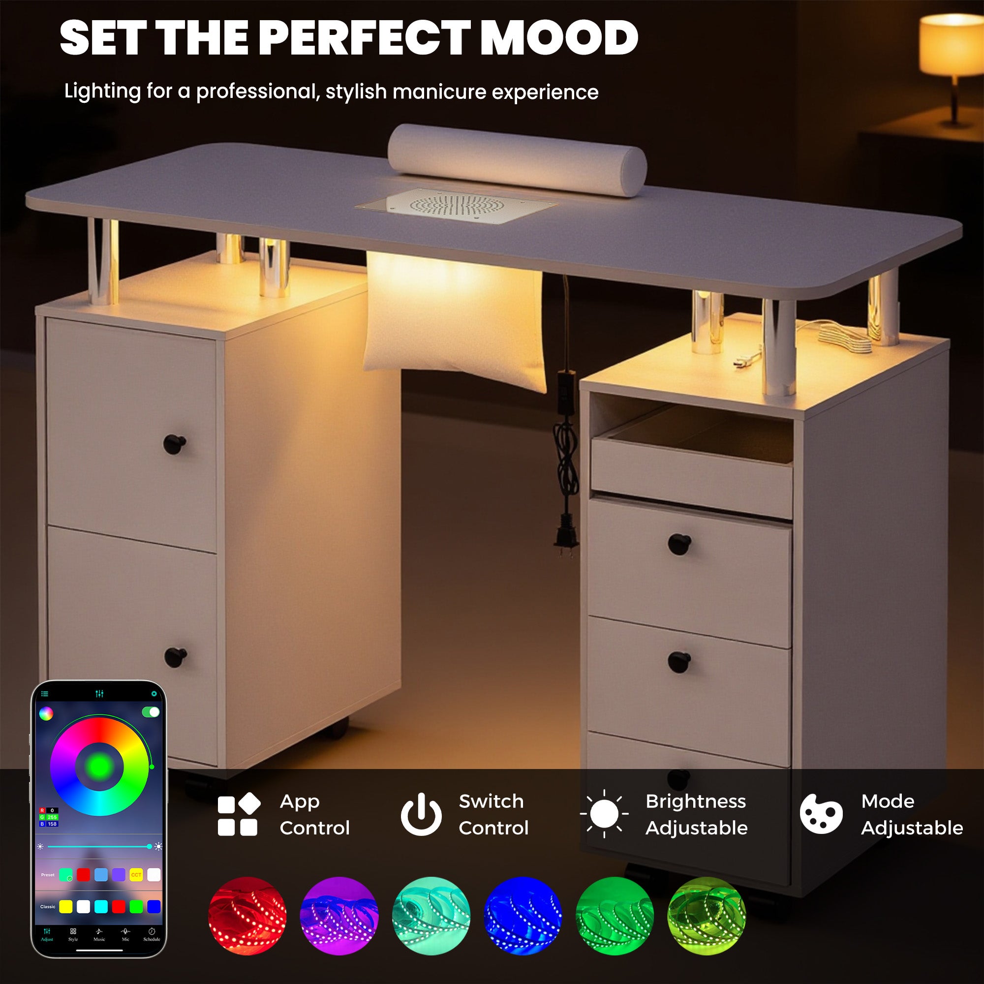 Advwin Nail Table w/ Dust Collector & Lockable Wheels