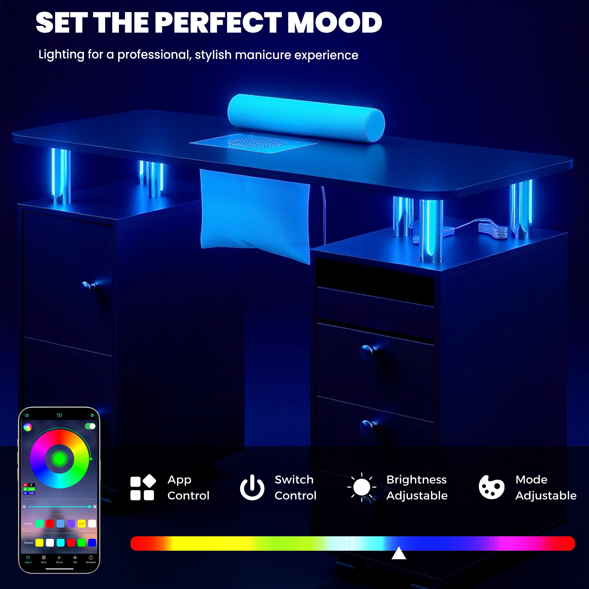 Advwin Nail Table w/ Dust Collector & Lockable Wheels