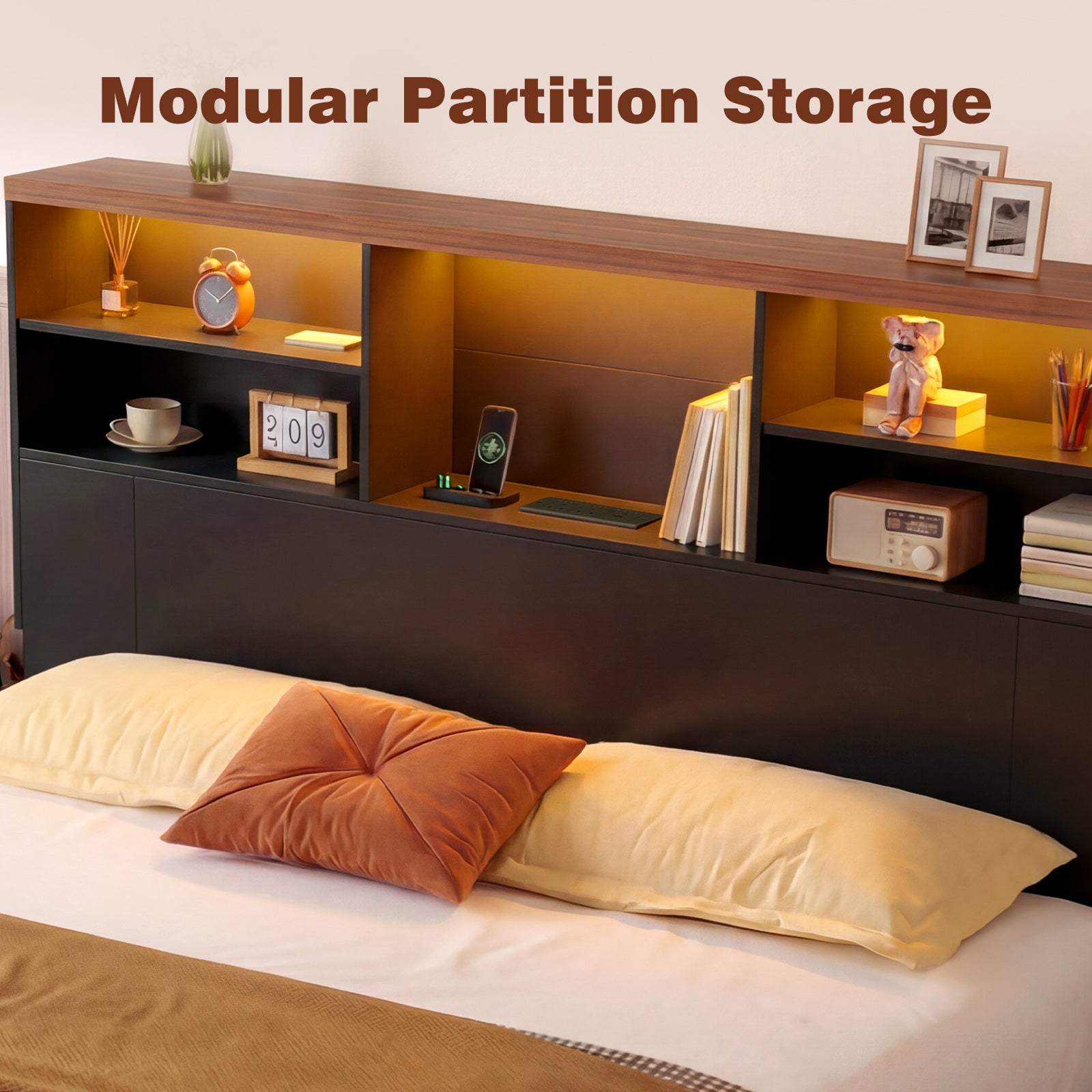 Advwin 63" Headboard w/ Extendable Storage Racks