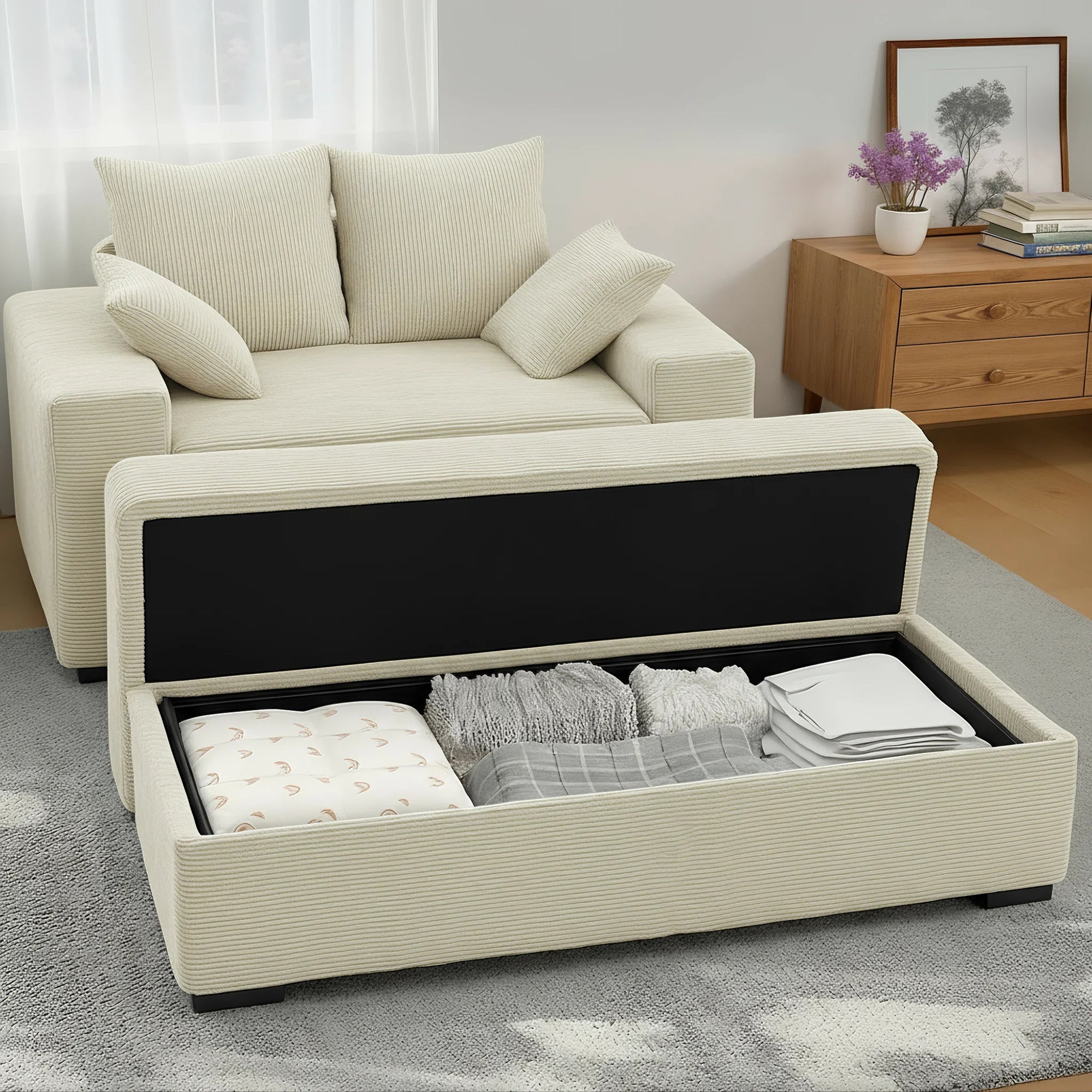 Advwin Chaise Lounge with Storage Ottoman Medium-Rib