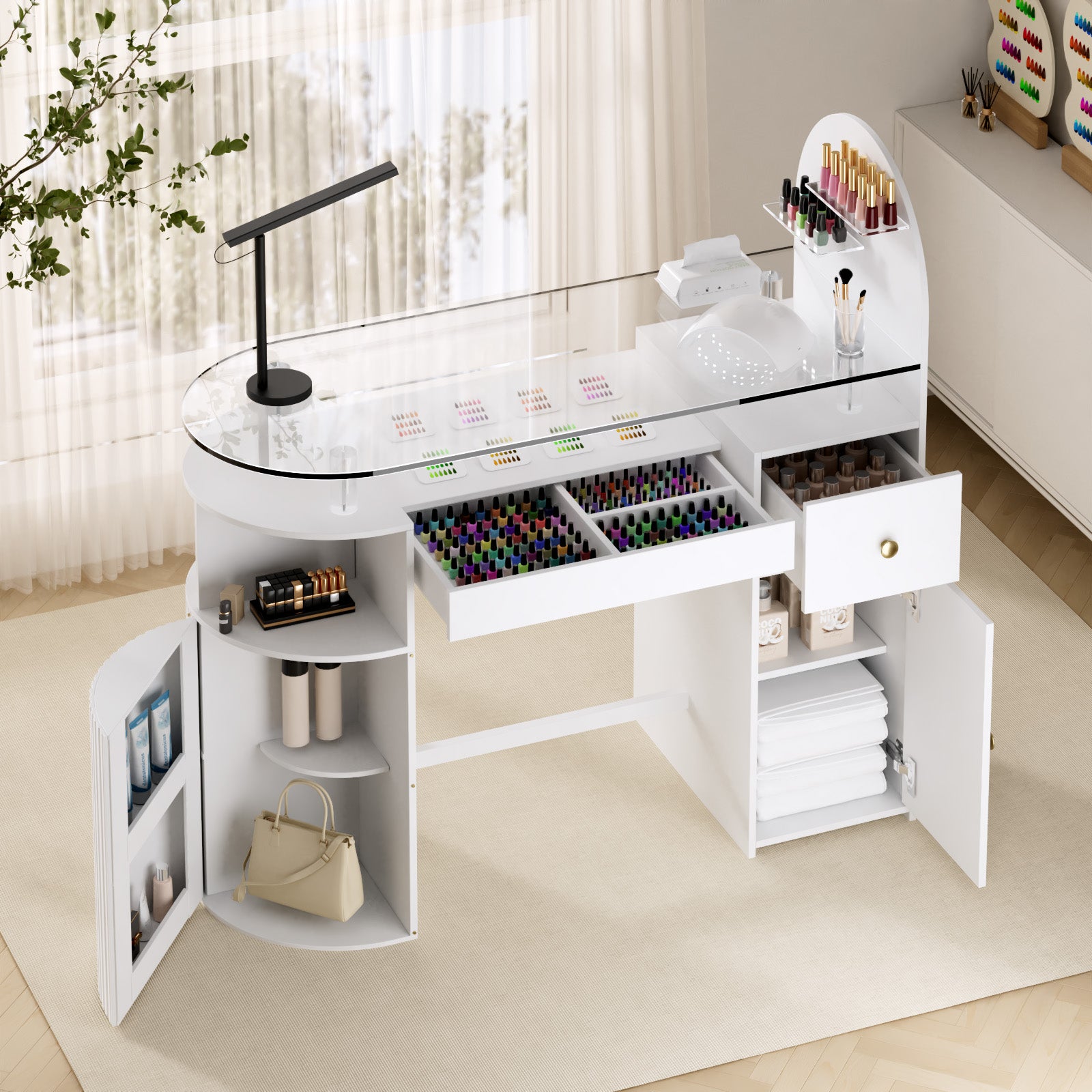 Advwin Nail Table with Tempered Glass Top