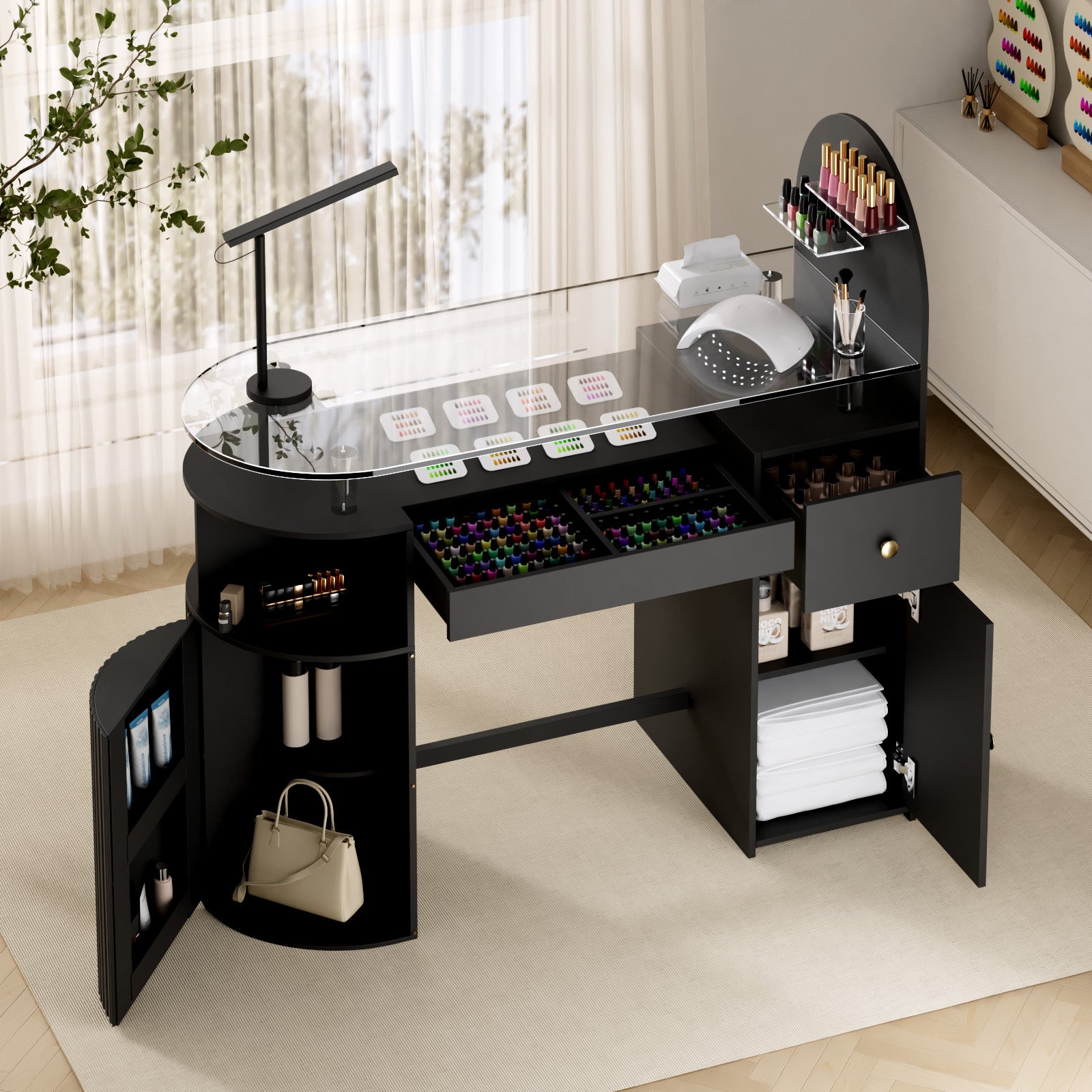 Advwin Nail Table with Tempered Glass Top
