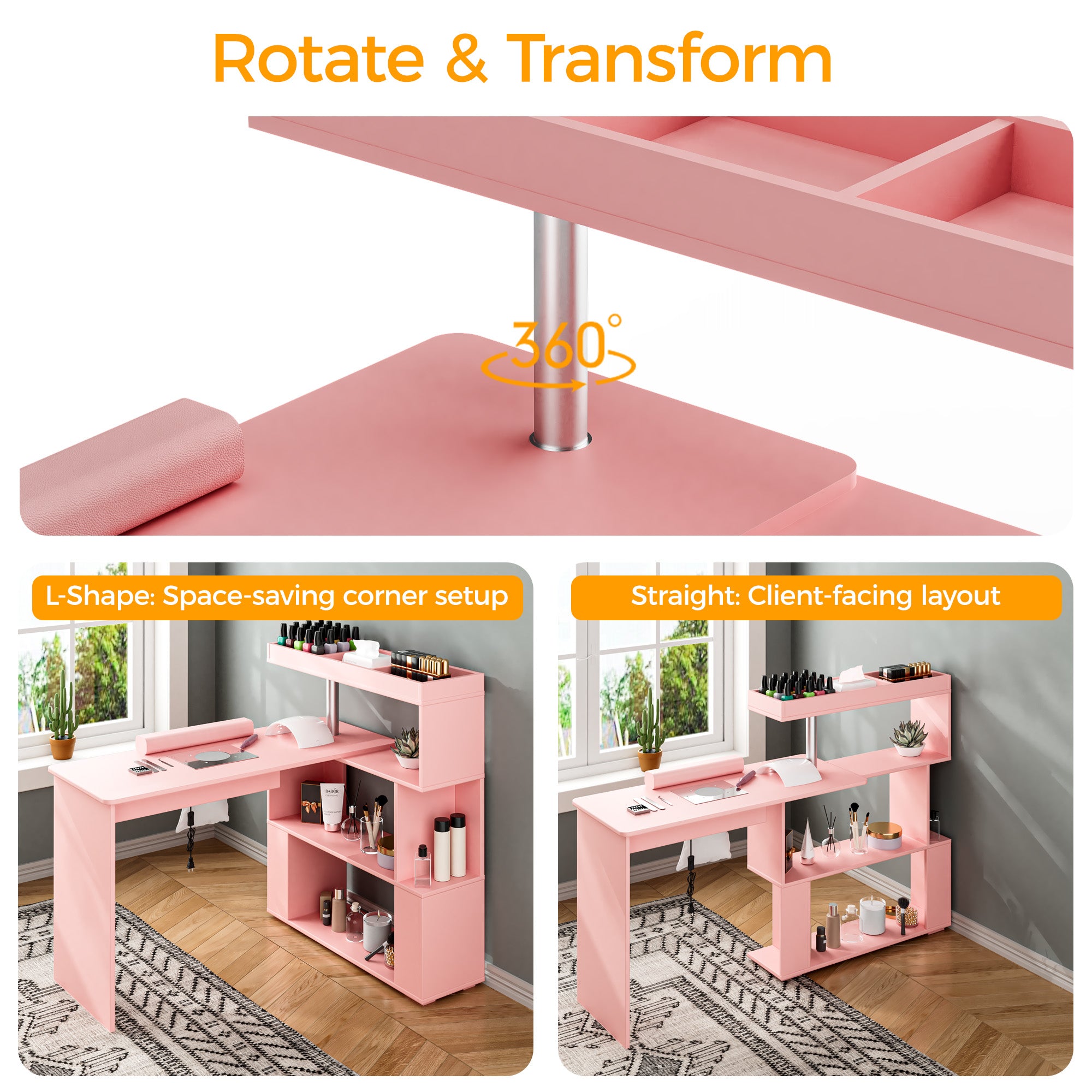 Advwin L-Shaped Rotating Nail Table with Dust Collector