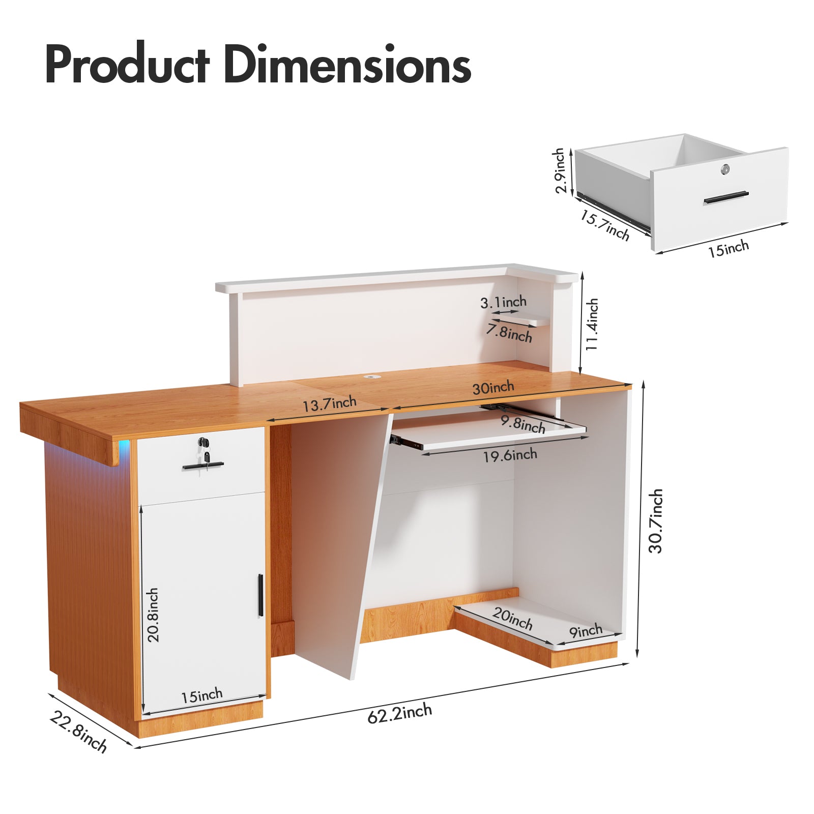 Advwin Modern Reception Desk with LED
