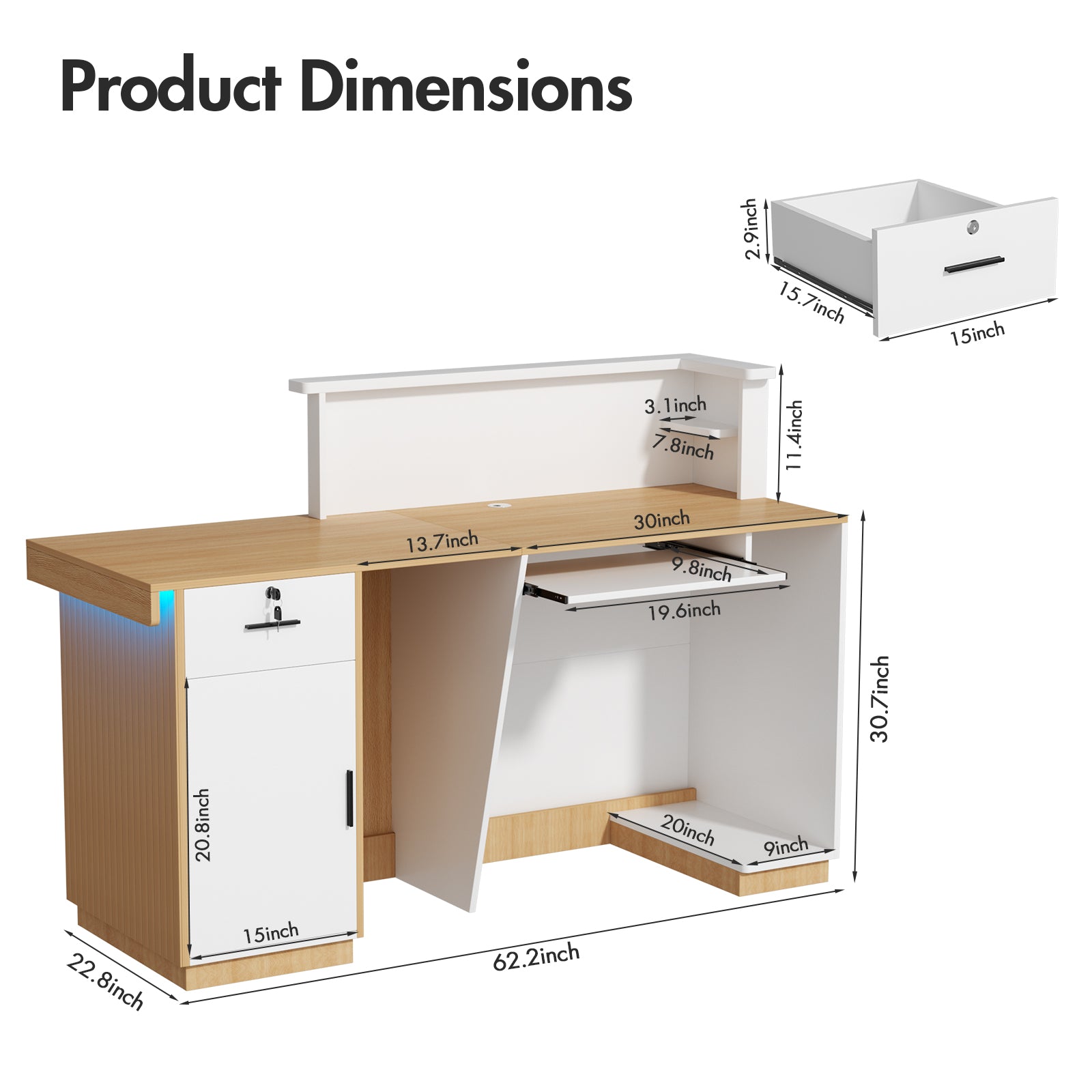 Advwin Modern Reception Desk with LED