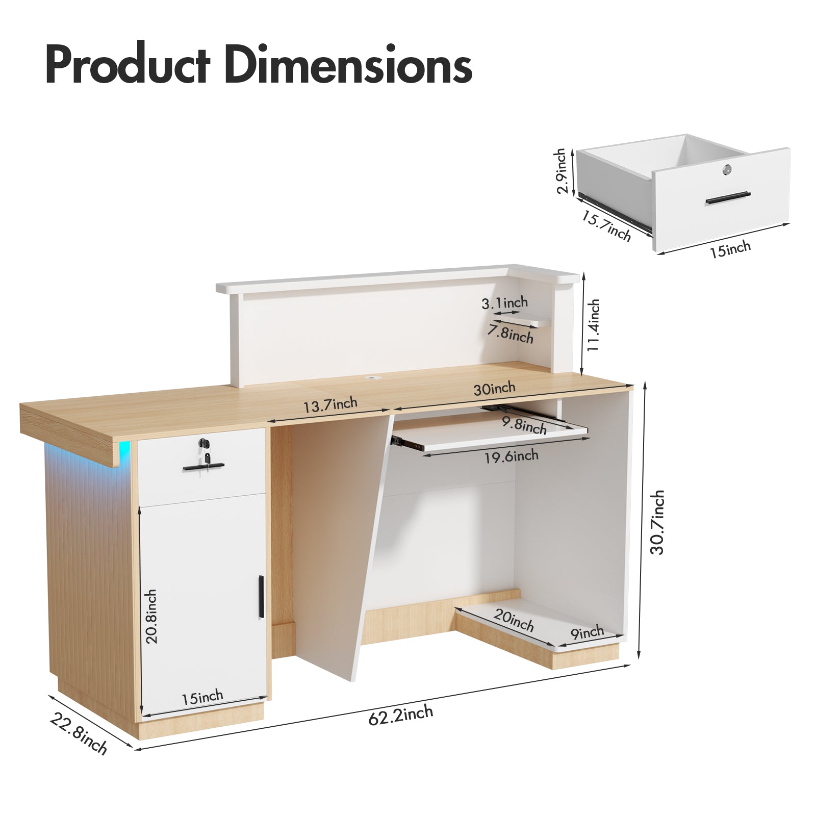Advwin Modern Reception Desk with LED