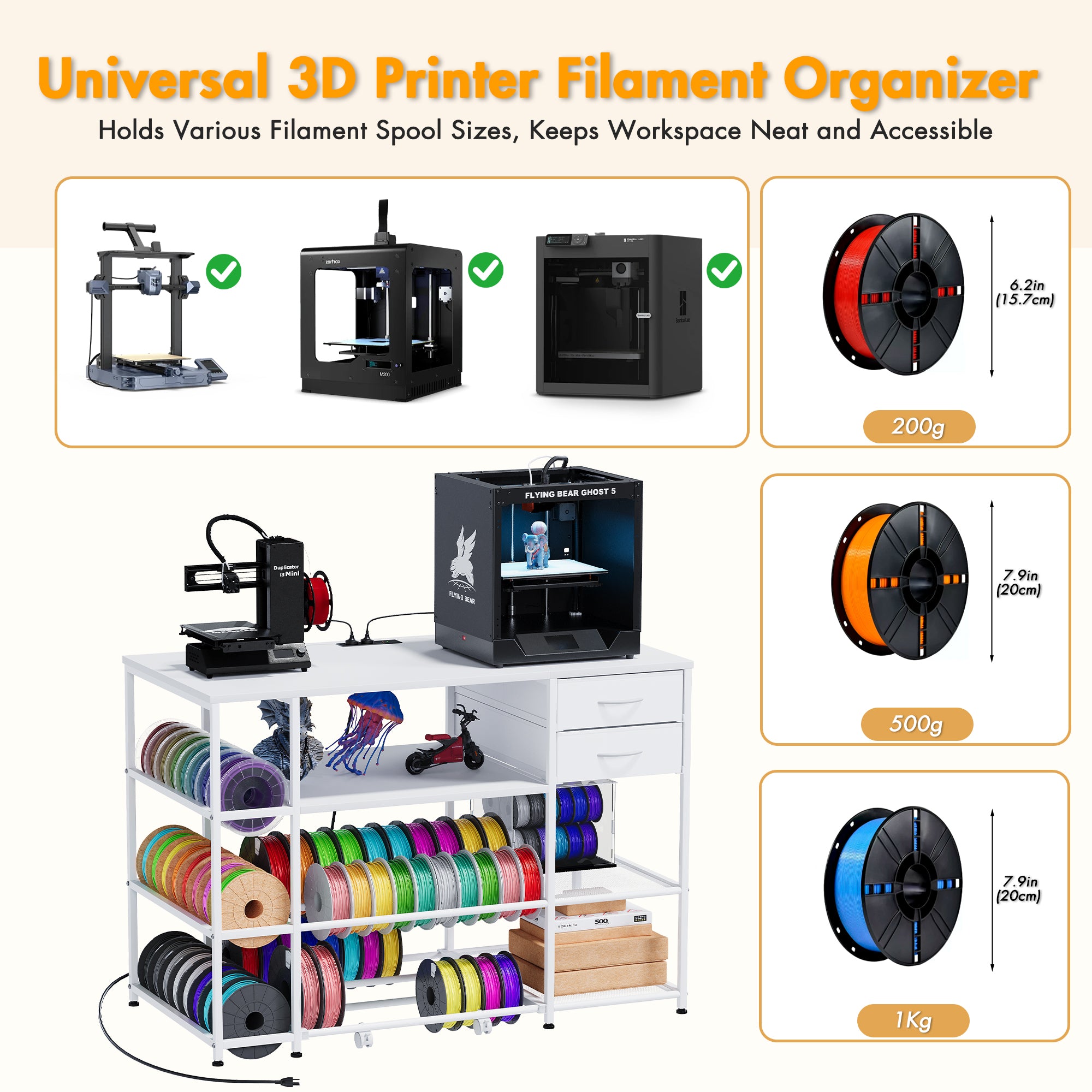 Advwin 3D Printer Stand with Rolling Filament Drawer