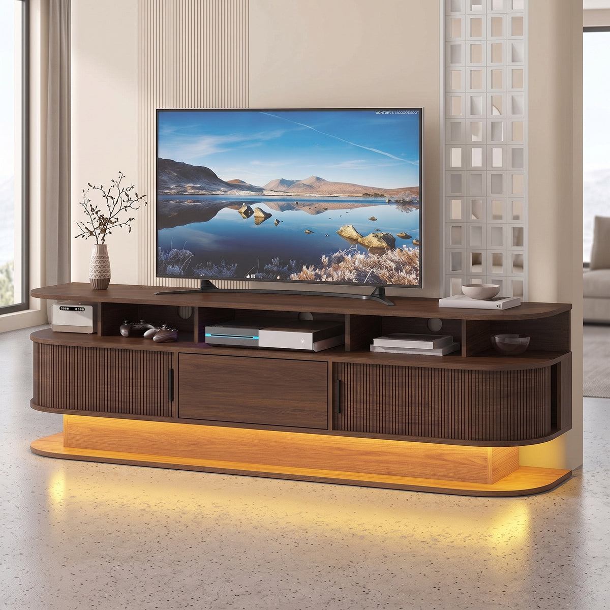 Advwin 68” Fluted Mid Century Modern TV Stand