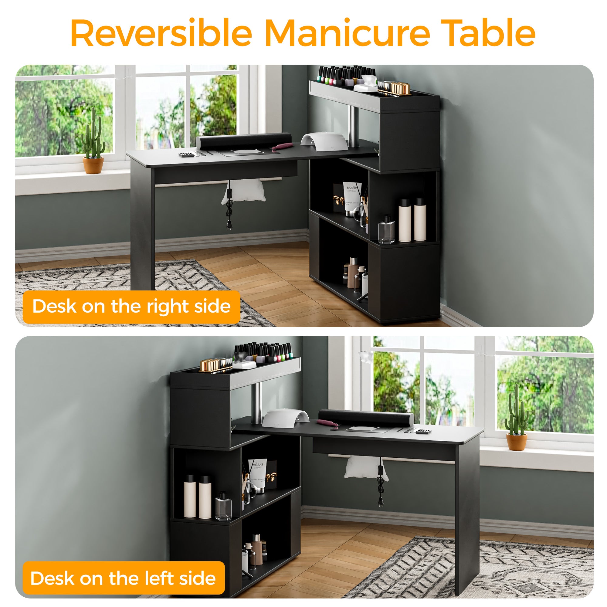 Advwin L-Shaped Rotating Nail Table with Dust Collector