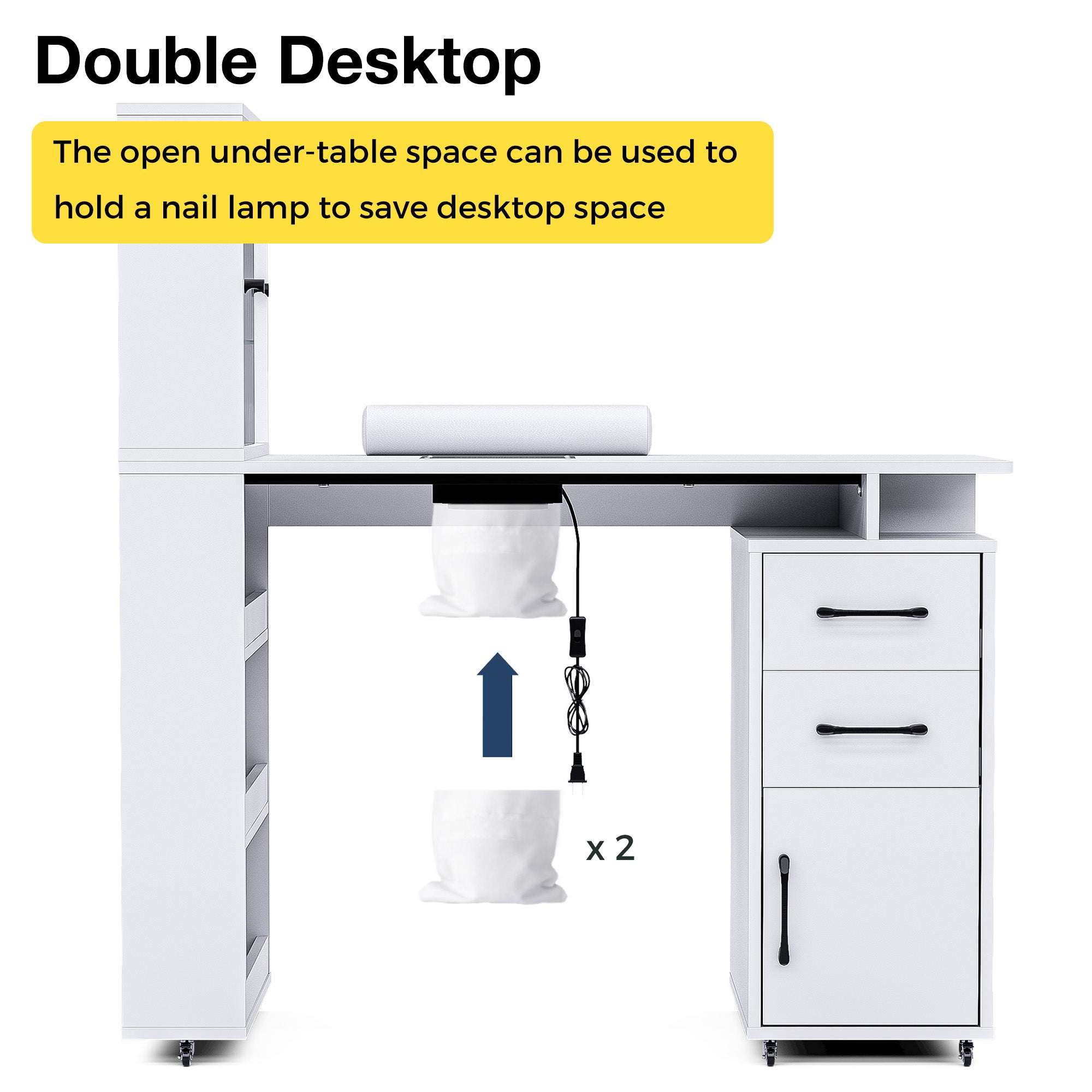 Advwin Nail Table with Glass Door Cabinets & Wheels