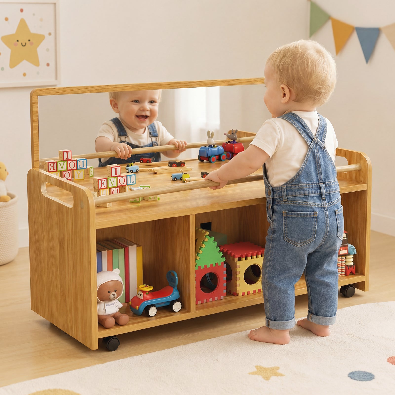 Advwin Montessori Toy Storage Cabinet with Mirror
