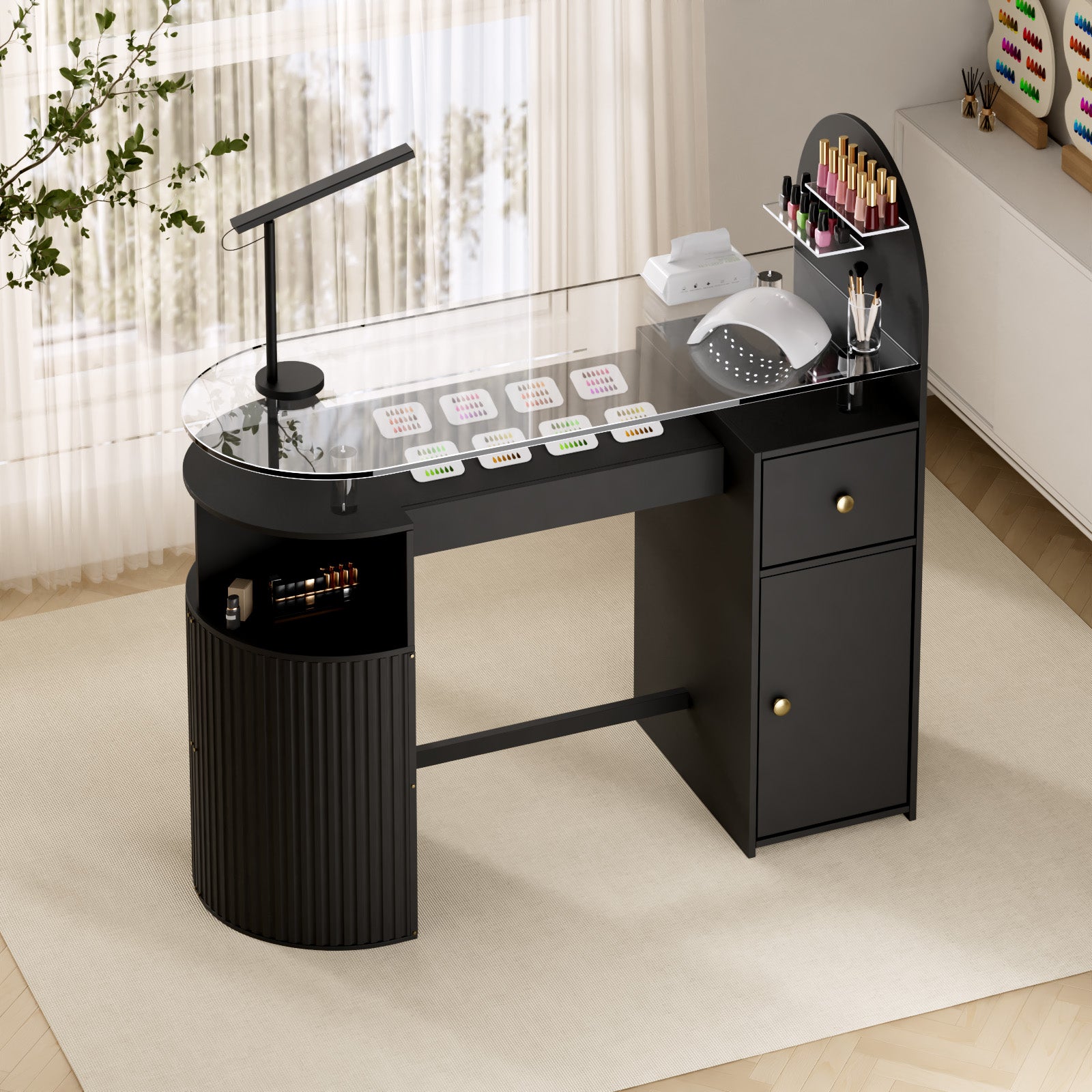 Advwin Nail Table with Tempered Glass Top