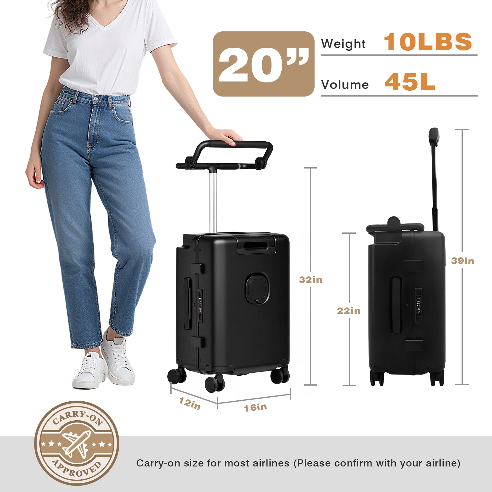 Advwin 20" Ride On Luggage with Adjustable Seat