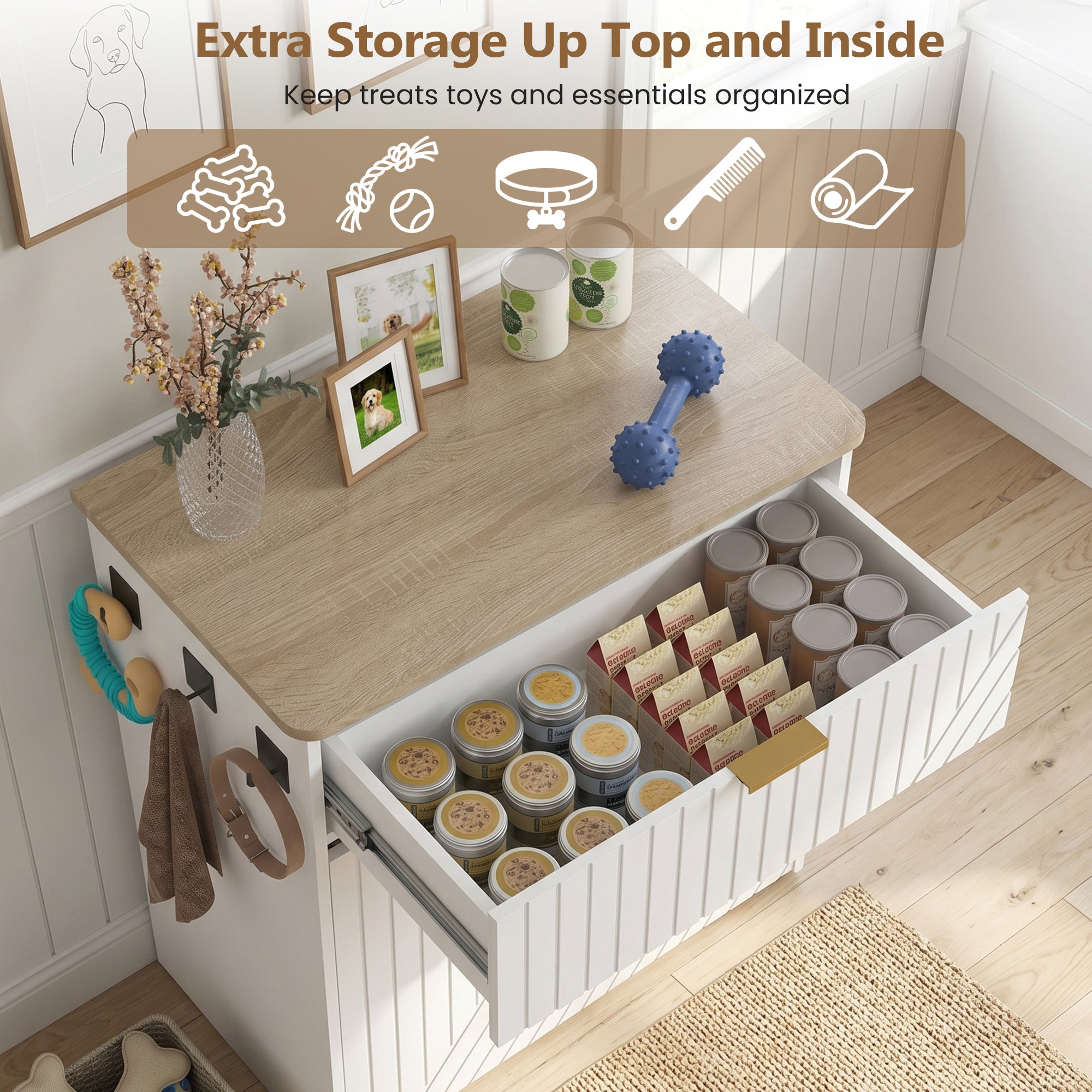 Advwin Dog Feeding Station Cabinet w/ Elevated Bowls