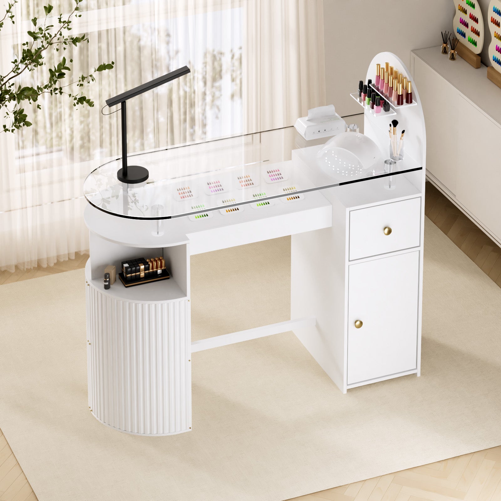 Advwin Nail Table with Tempered Glass Top