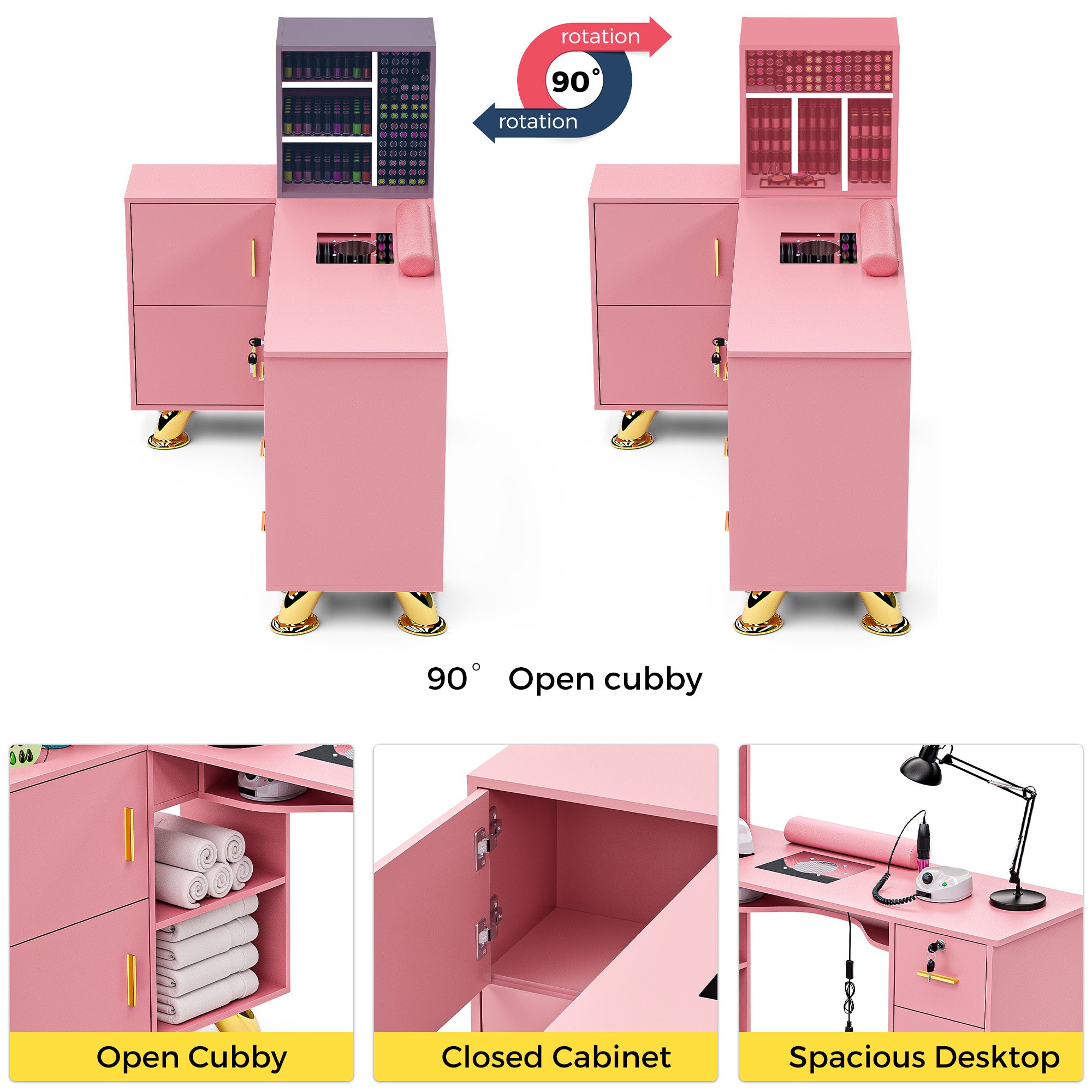 Advwin L-Shaped Manicure Table with Drawers Shelves