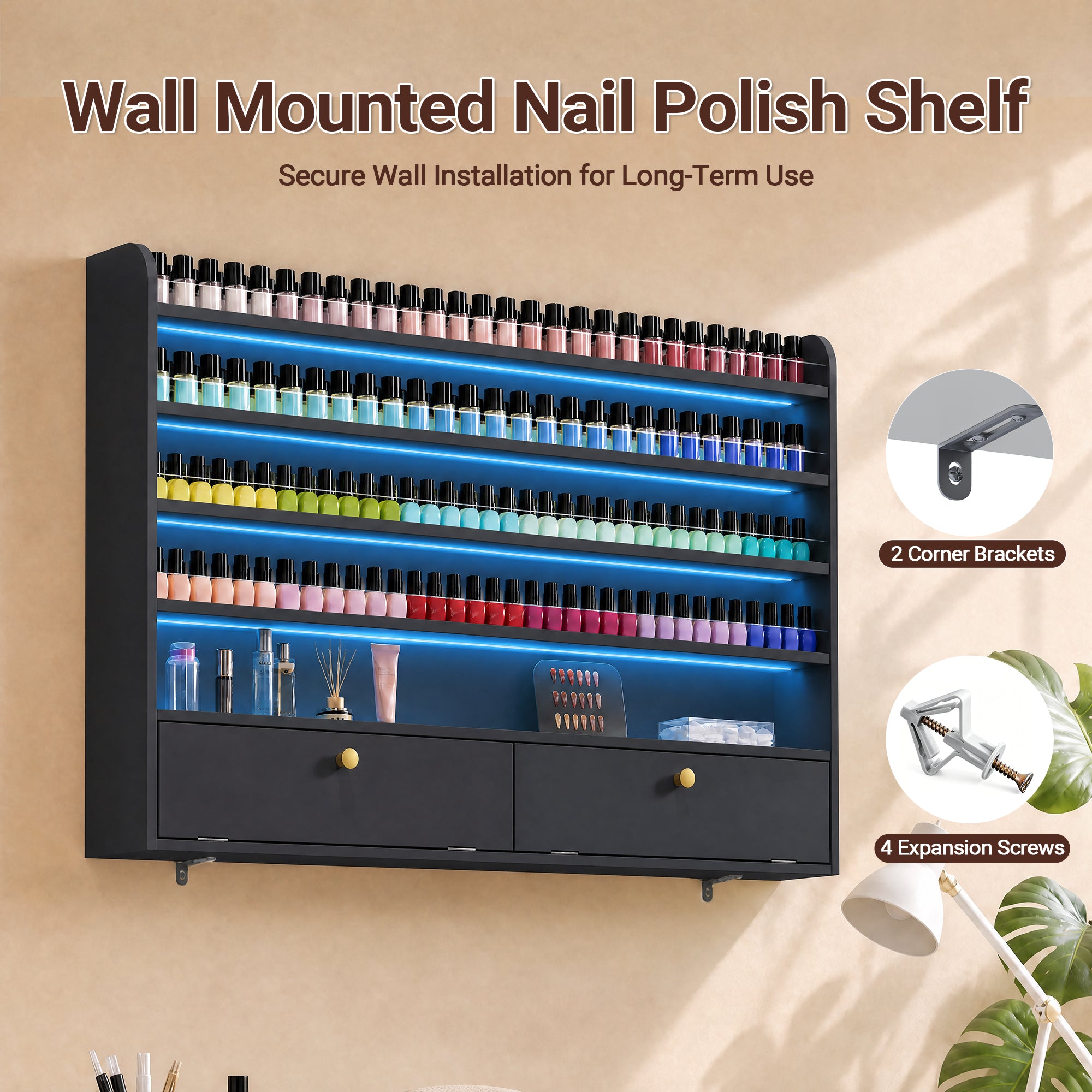 Advwin 5-Tier Nail Polish Display Shelf w/ Drawer