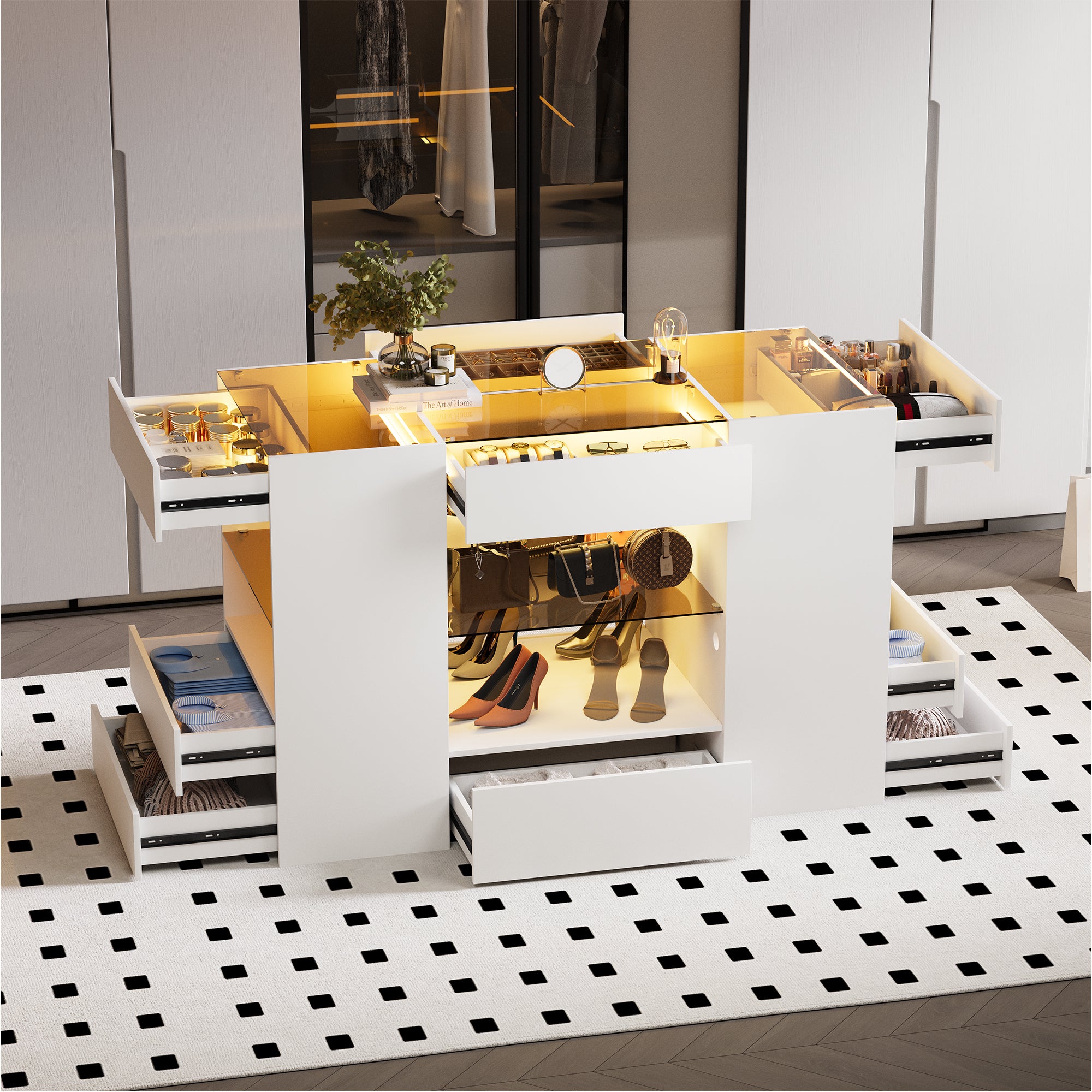 Advwin Modern Closet Island with 10 Drawers