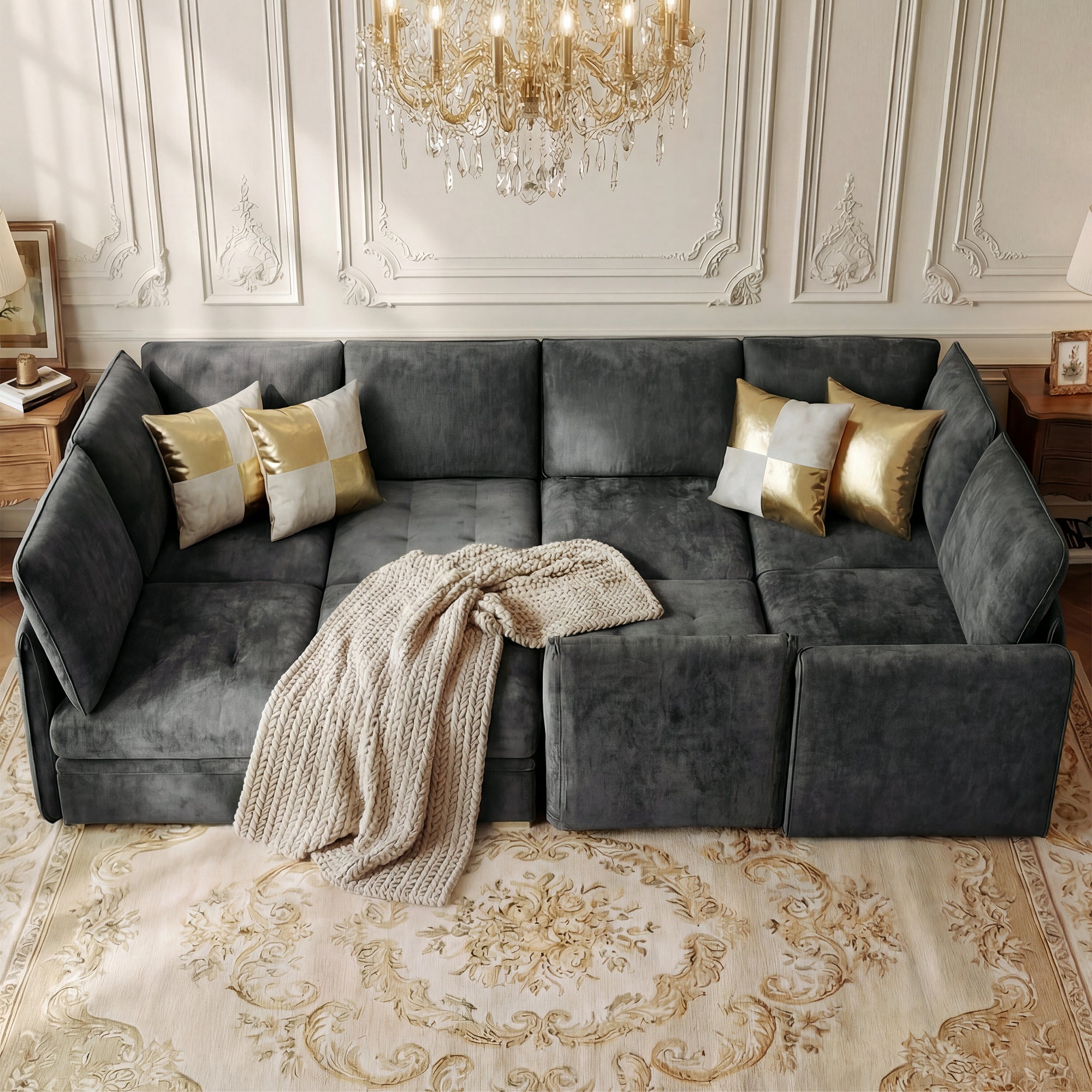 Advwin Oversized Modular Chenille Sofa with Storage