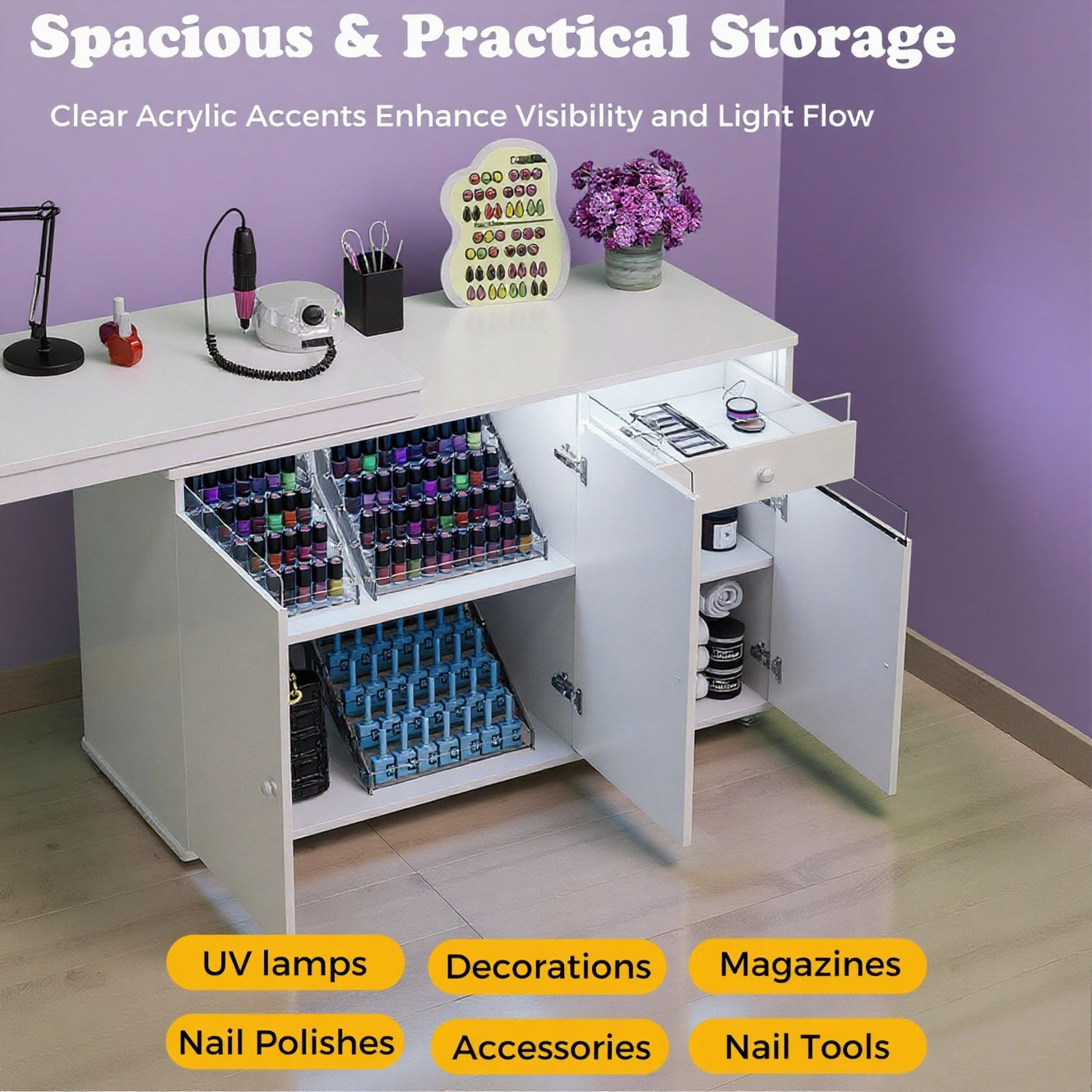 Advwin Rotating & Convertible Nail Table with LED Light