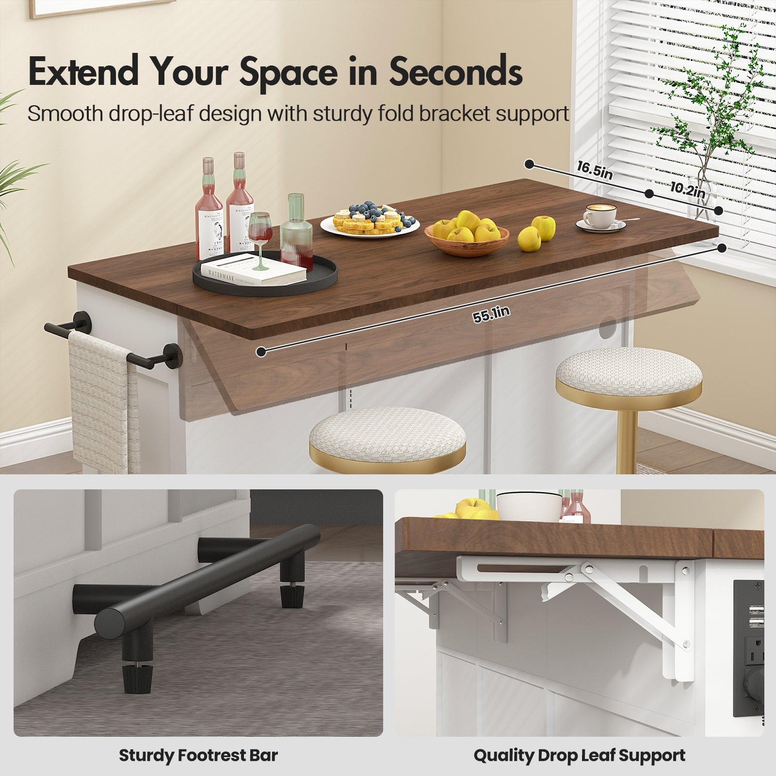 Advwin Kitchen Island Table with Power Outlet