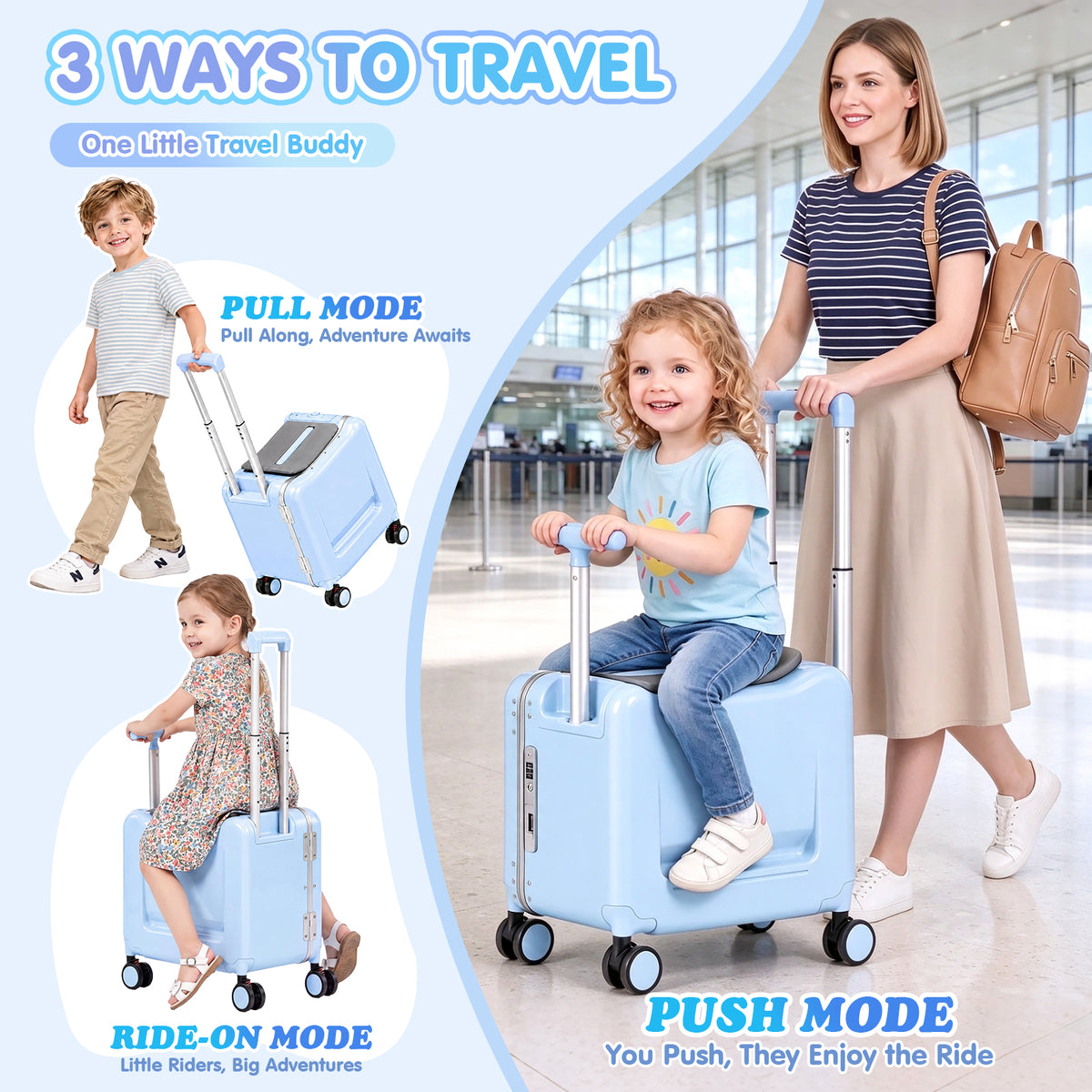 Advwin 20" Kids Ride-On Suitcase w/ Dual Handles