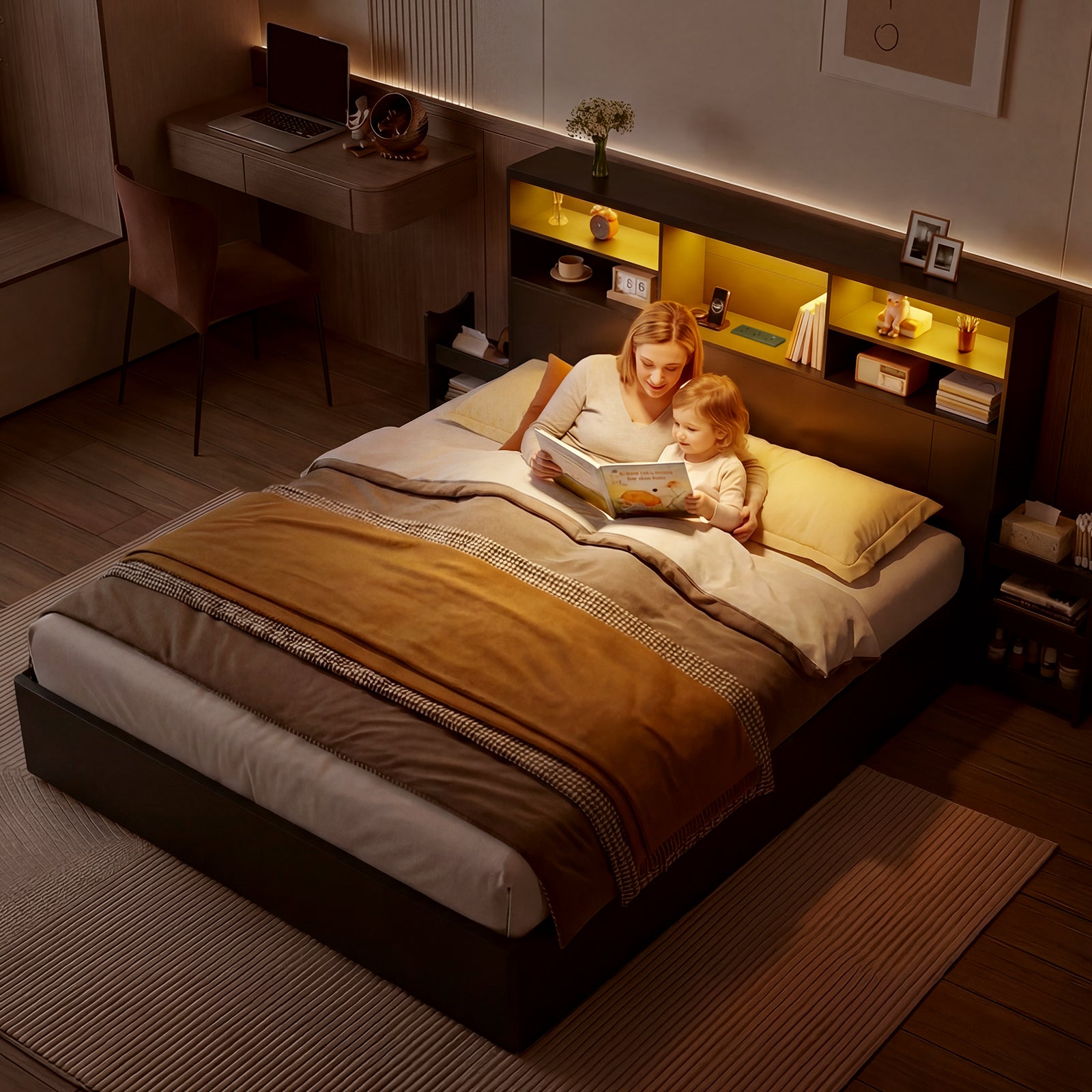 Advwin 63" Headboard w/ Extendable Storage Racks