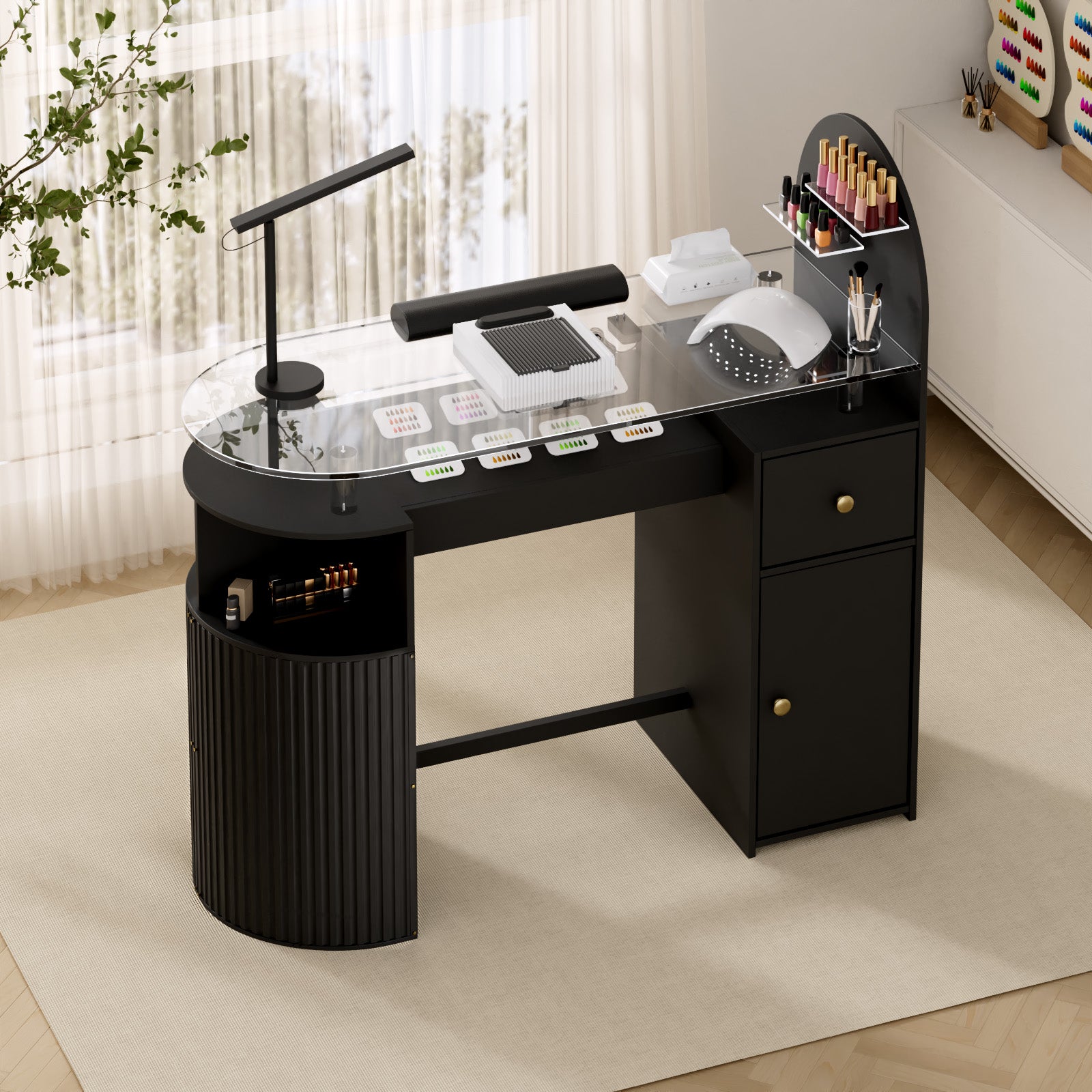 Advwin Nail Table with Tempered Glass Top