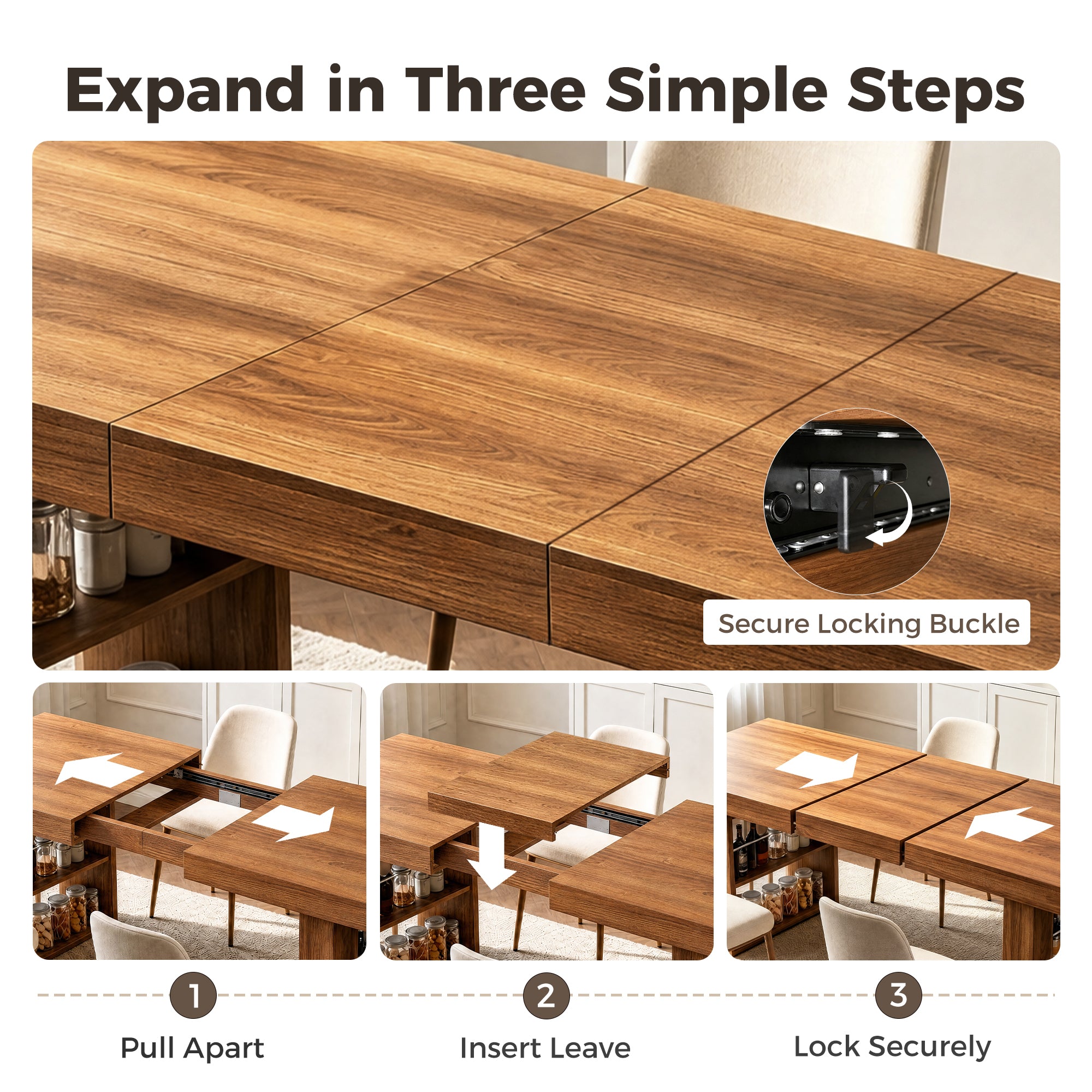 Advwin Rectangle Extendable Dining Table for 6-8