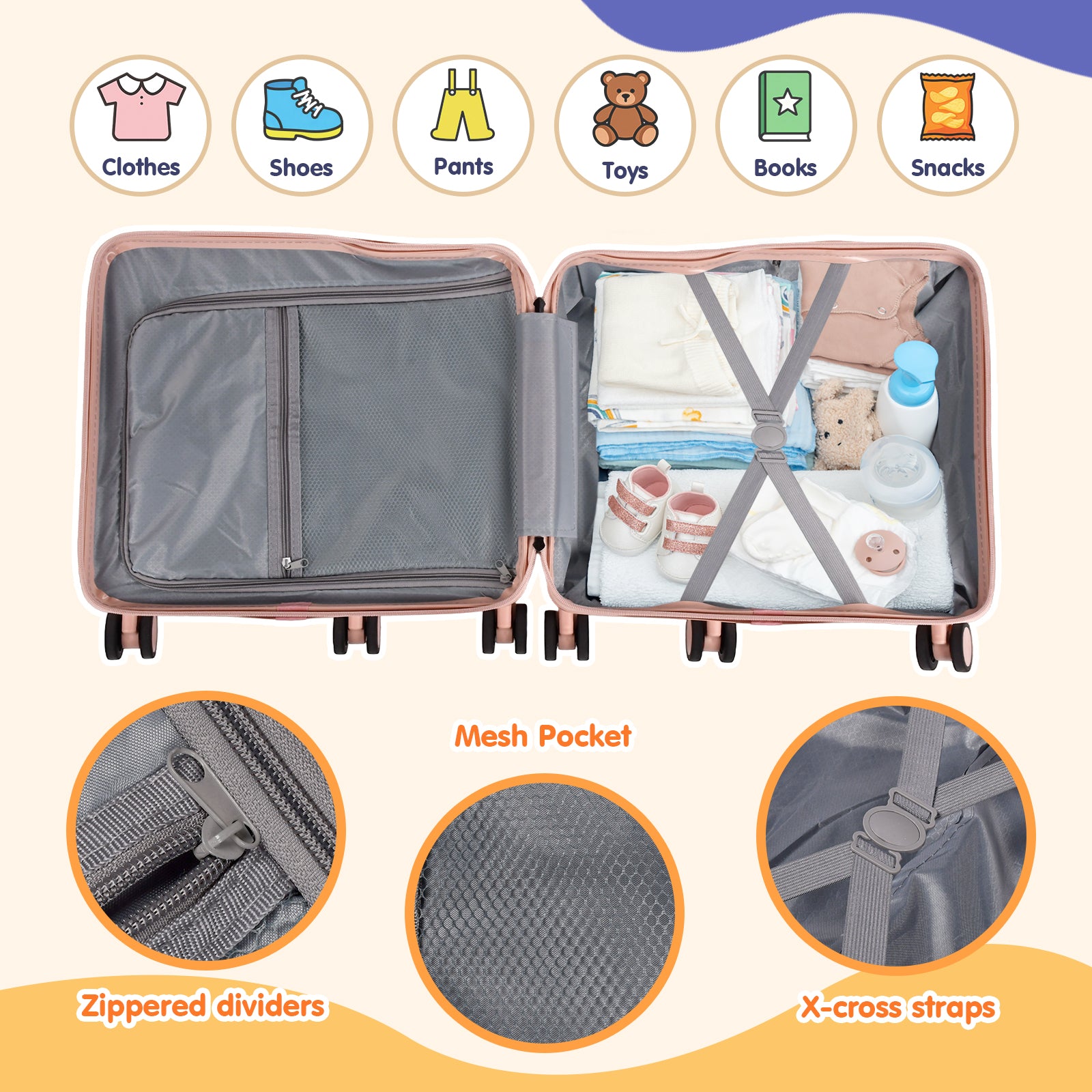 Advwin 20" Kids Ride-On Suitcase with 6 Wheels