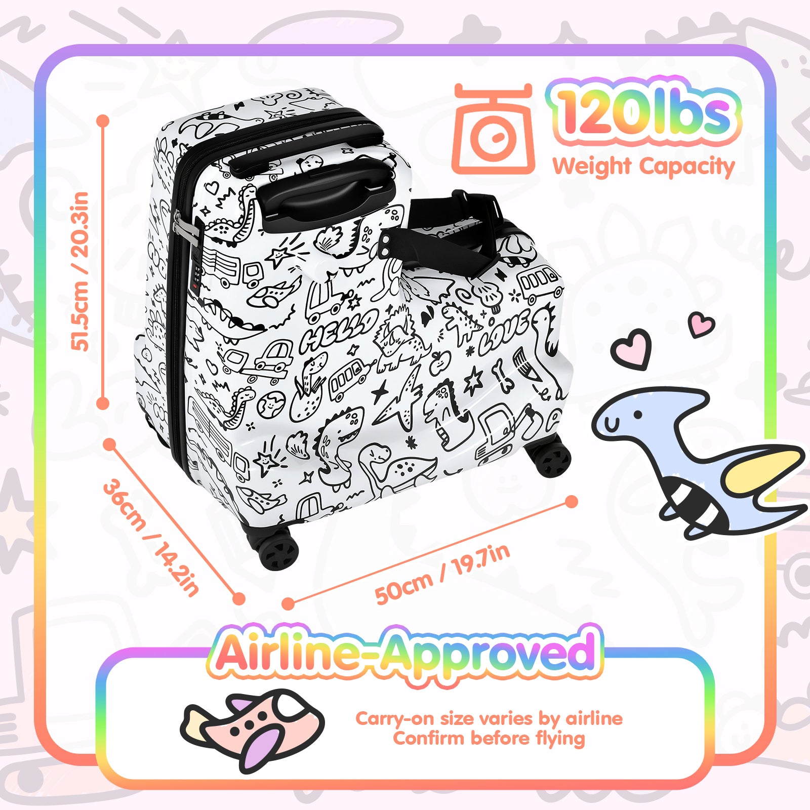 Advwin Kids Ride-On Suitcase Customizable Graffiti Surface
