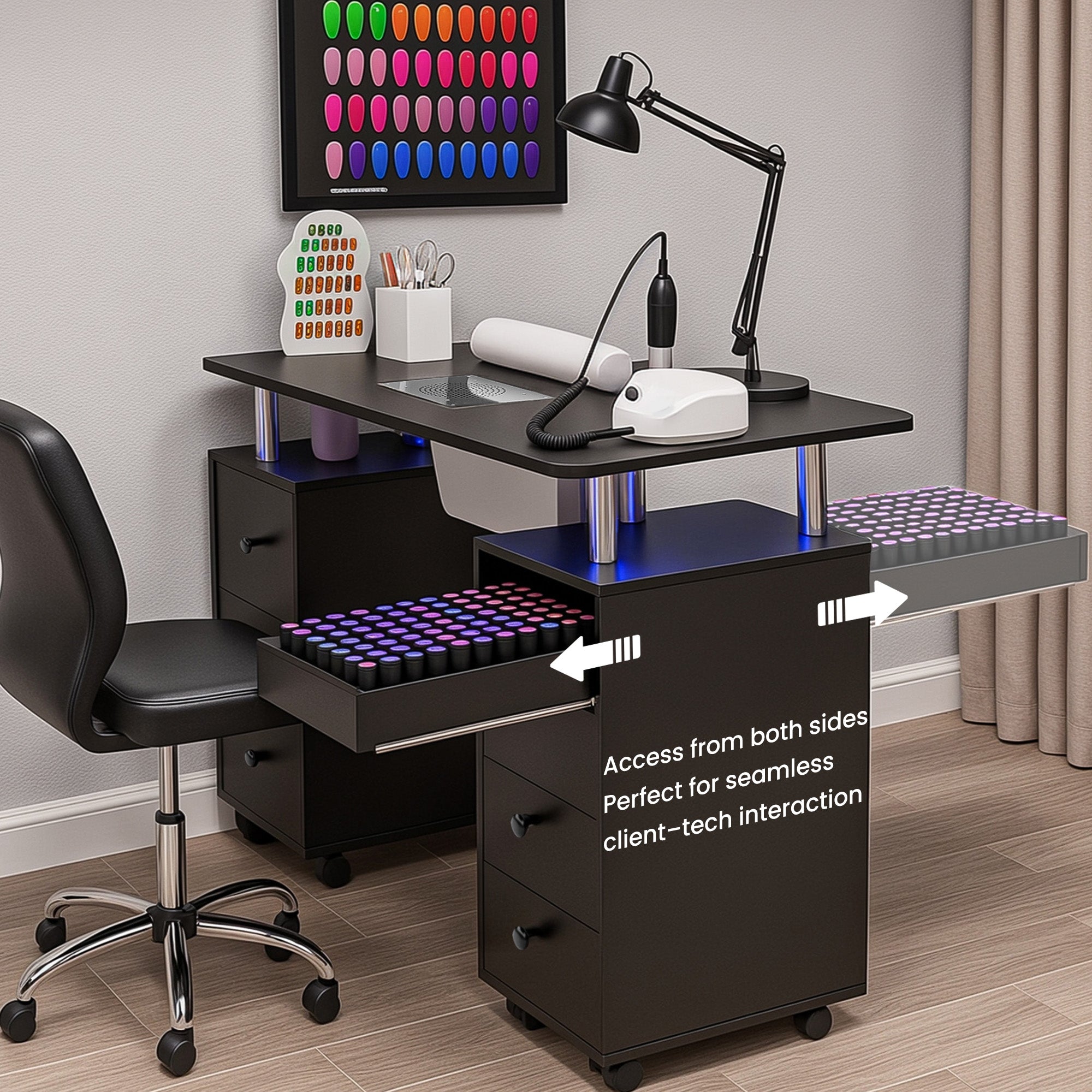 Advwin Nail Table w/ Dust Collector & Lockable Wheels