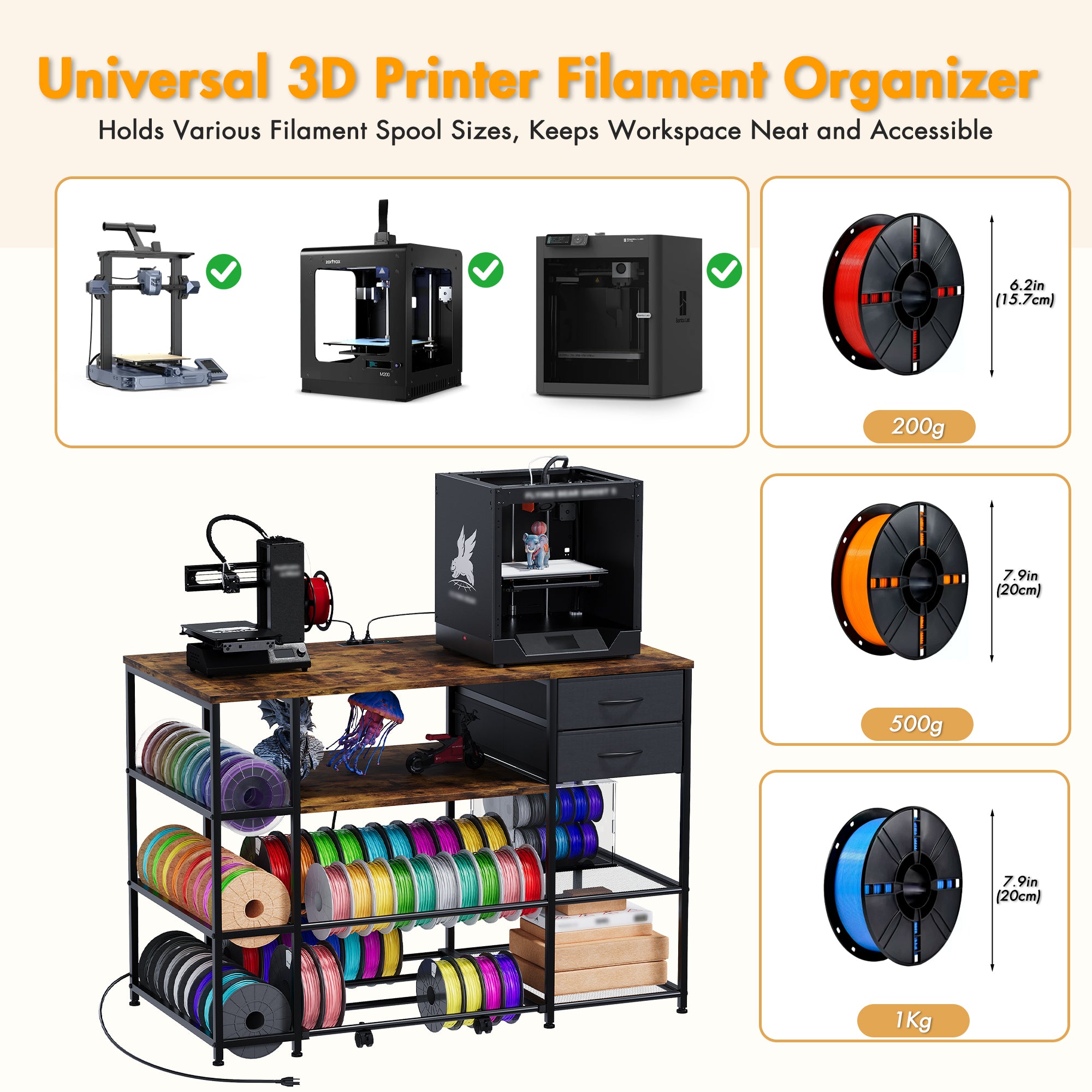 Advwin 3D Printer Stand with Rolling Filament Drawer