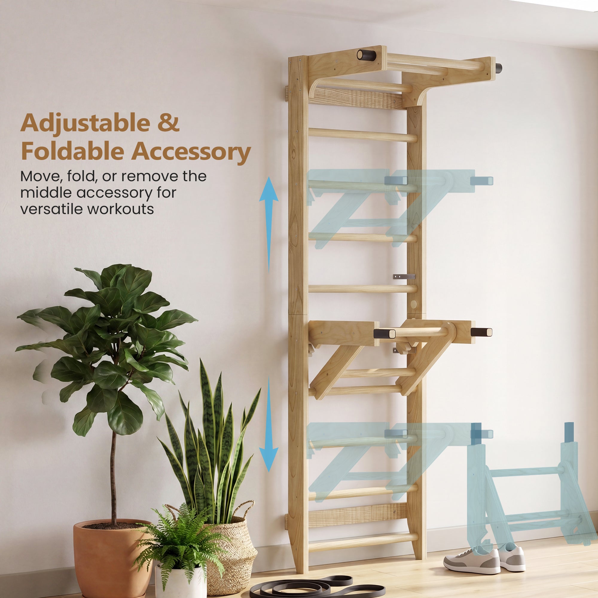 Advwin Swedish Ladder Wall Bar w/ Adjustable Pull-Up Bar