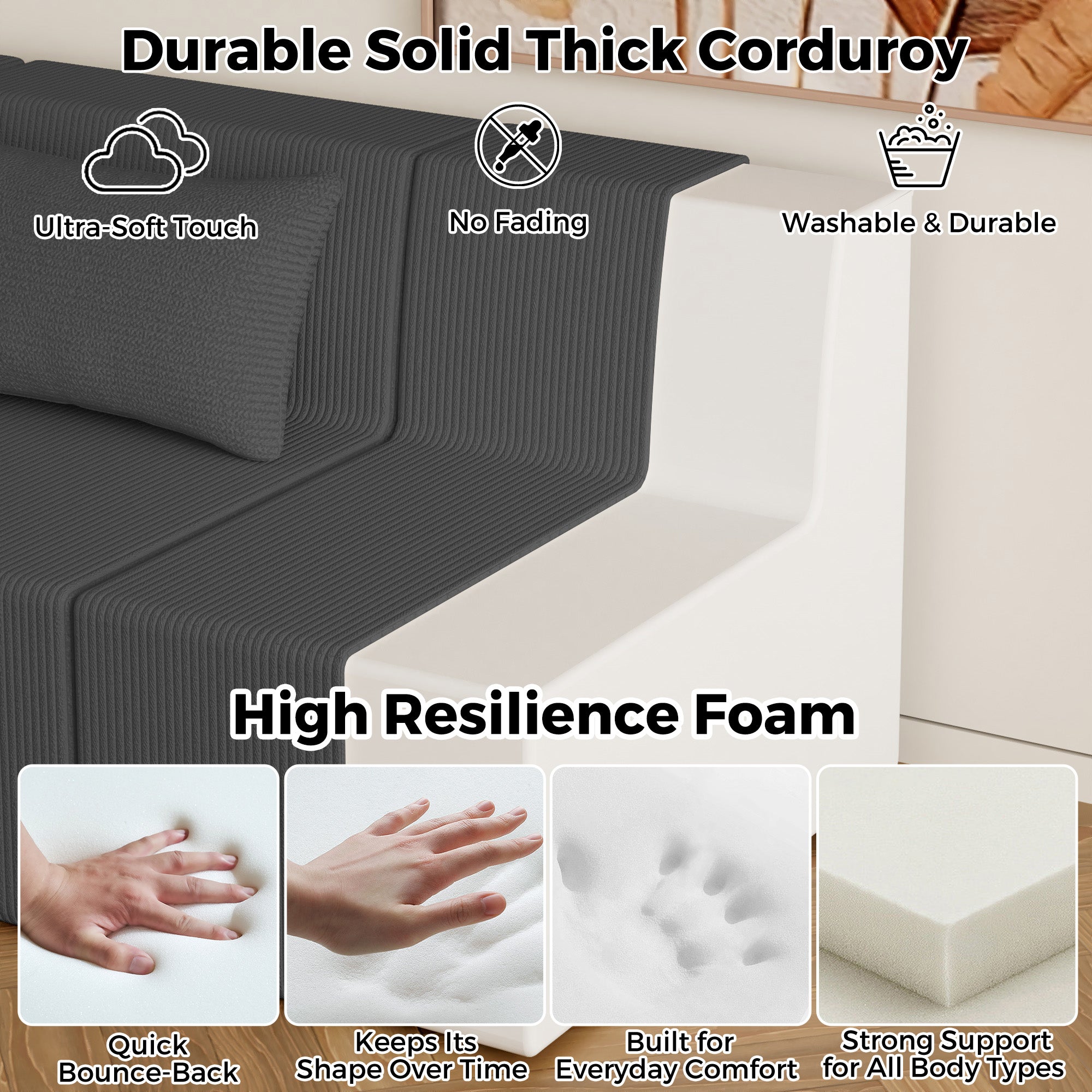 Advwin Oversized Modular Sectional Corduroy Couch