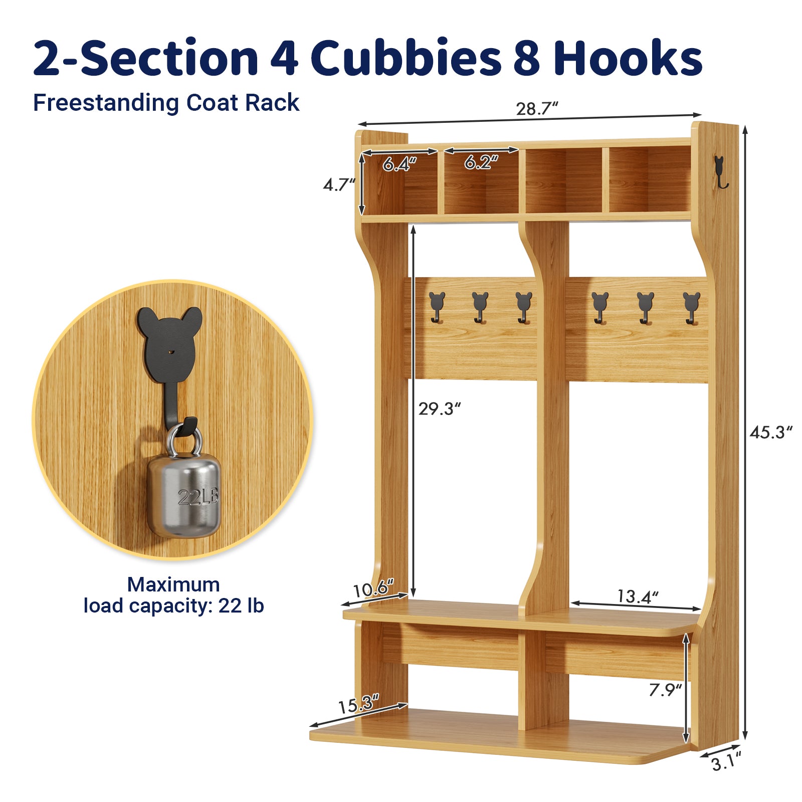 Advwin 2-Section Coat Locker with Bench