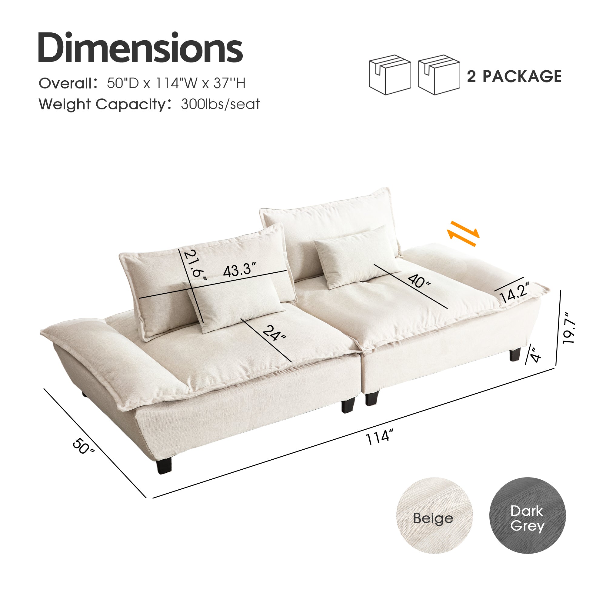 Advwin 114” Oversized Couch Loveseat Set