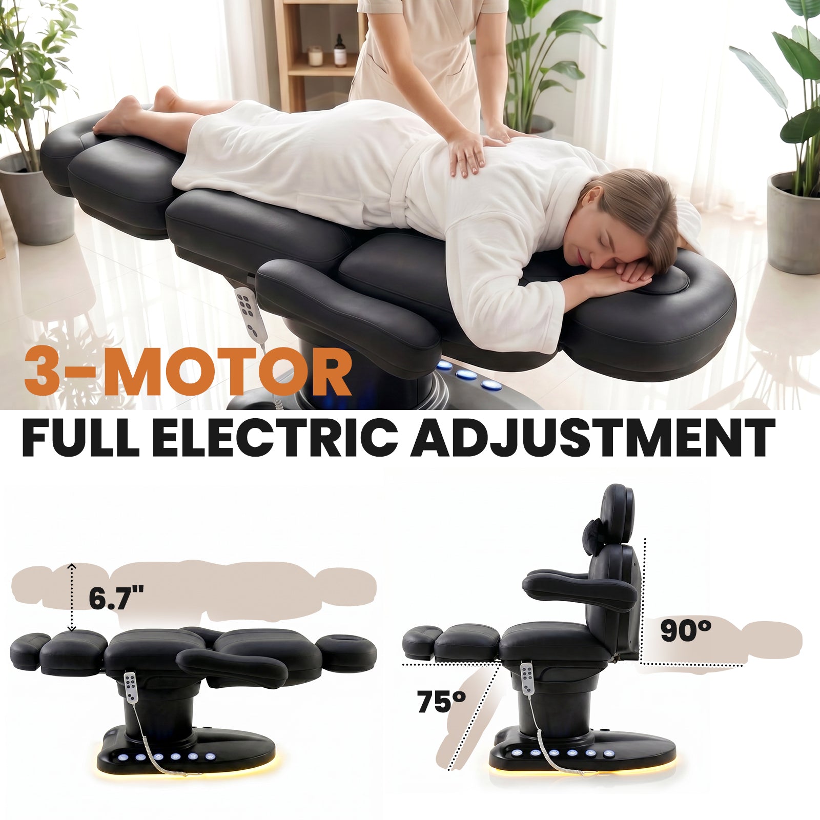 Advwin Fully Electric Massage Table with 3 Motors