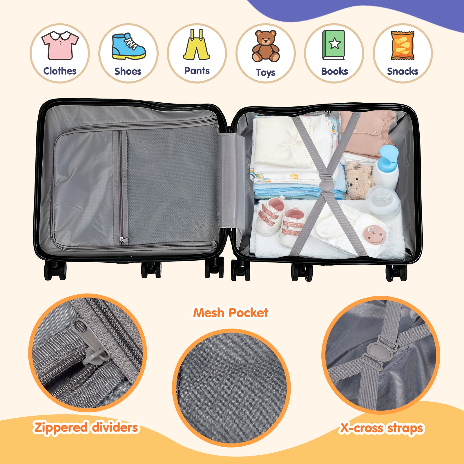 Advwin 20" Kids Ride-On Suitcase with 6 Wheels