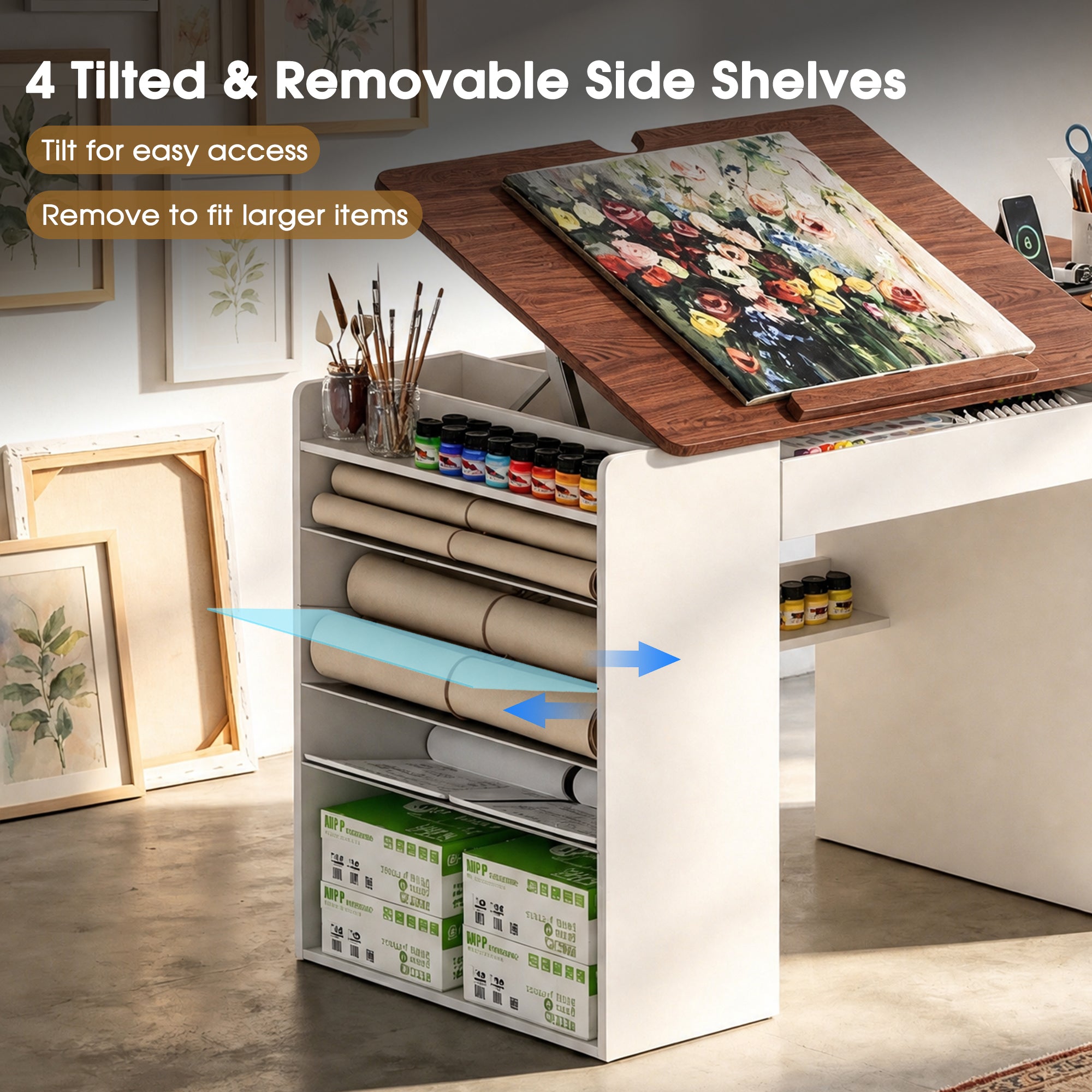 Advwin Adjustable Drafting Table with Storage