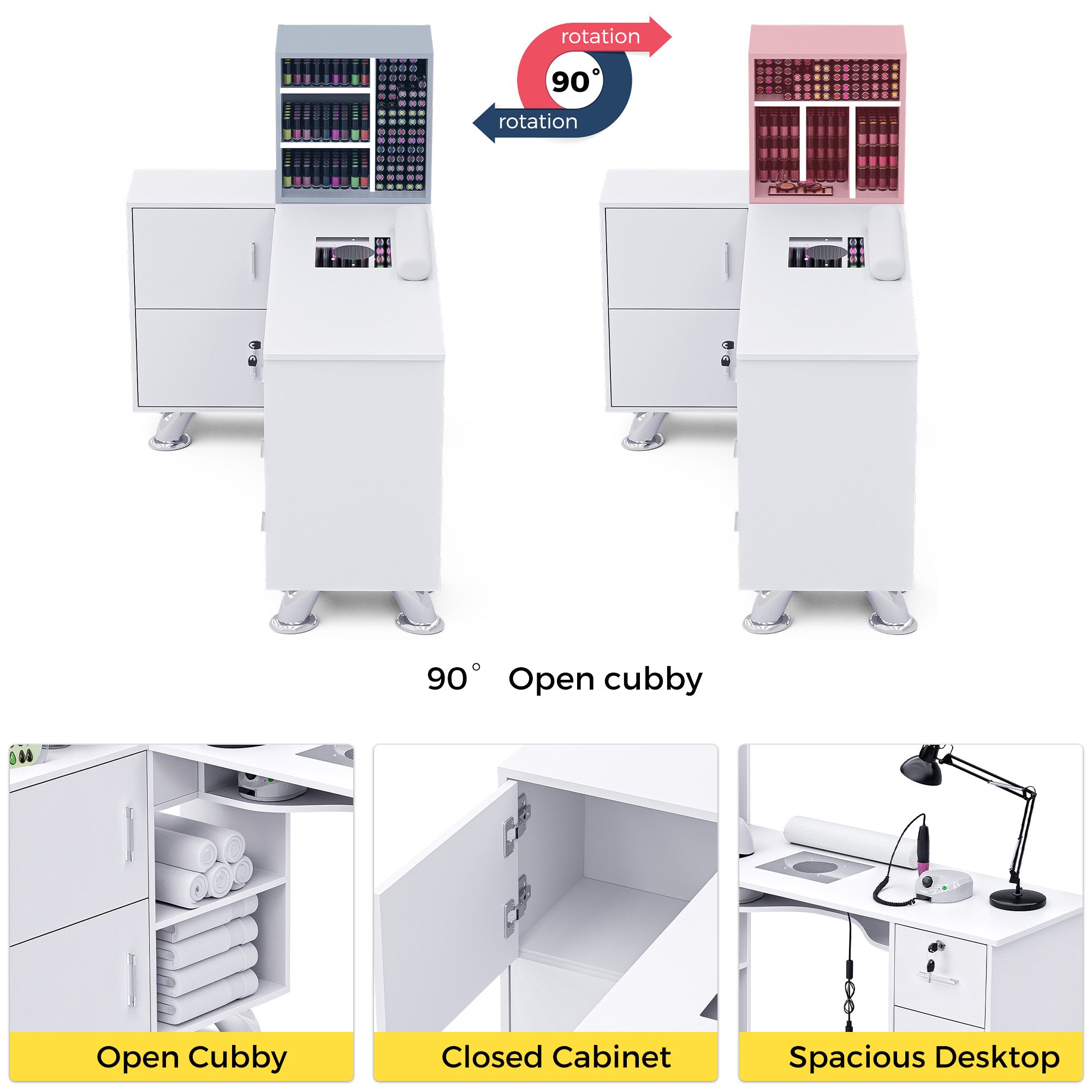 Advwin L-Shaped Manicure Table with Drawers Shelves