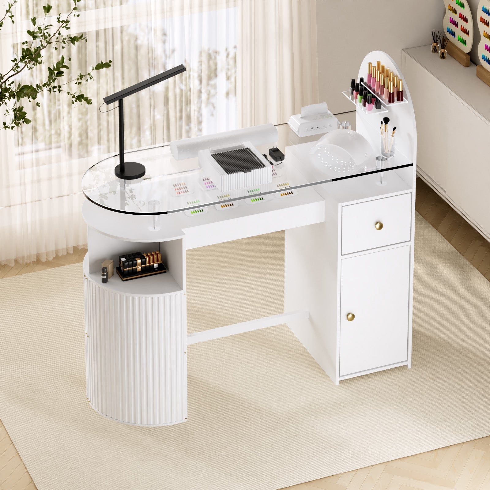 Advwin Nail Table with Tempered Glass Top