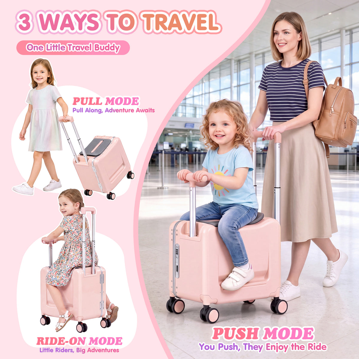 Advwin 20" Kids Ride-On Suitcase w/ Dual Handles