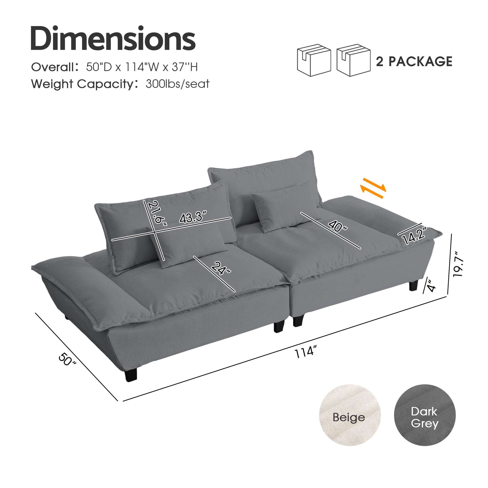 Advwin 114” Oversized Couch Loveseat Set