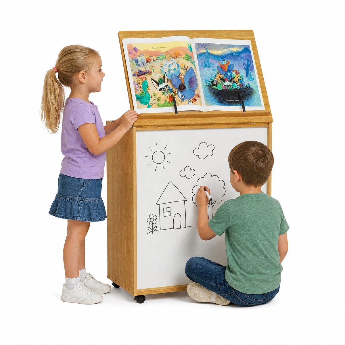 Advwin Rolling Big Book Display Cart with Markerboard